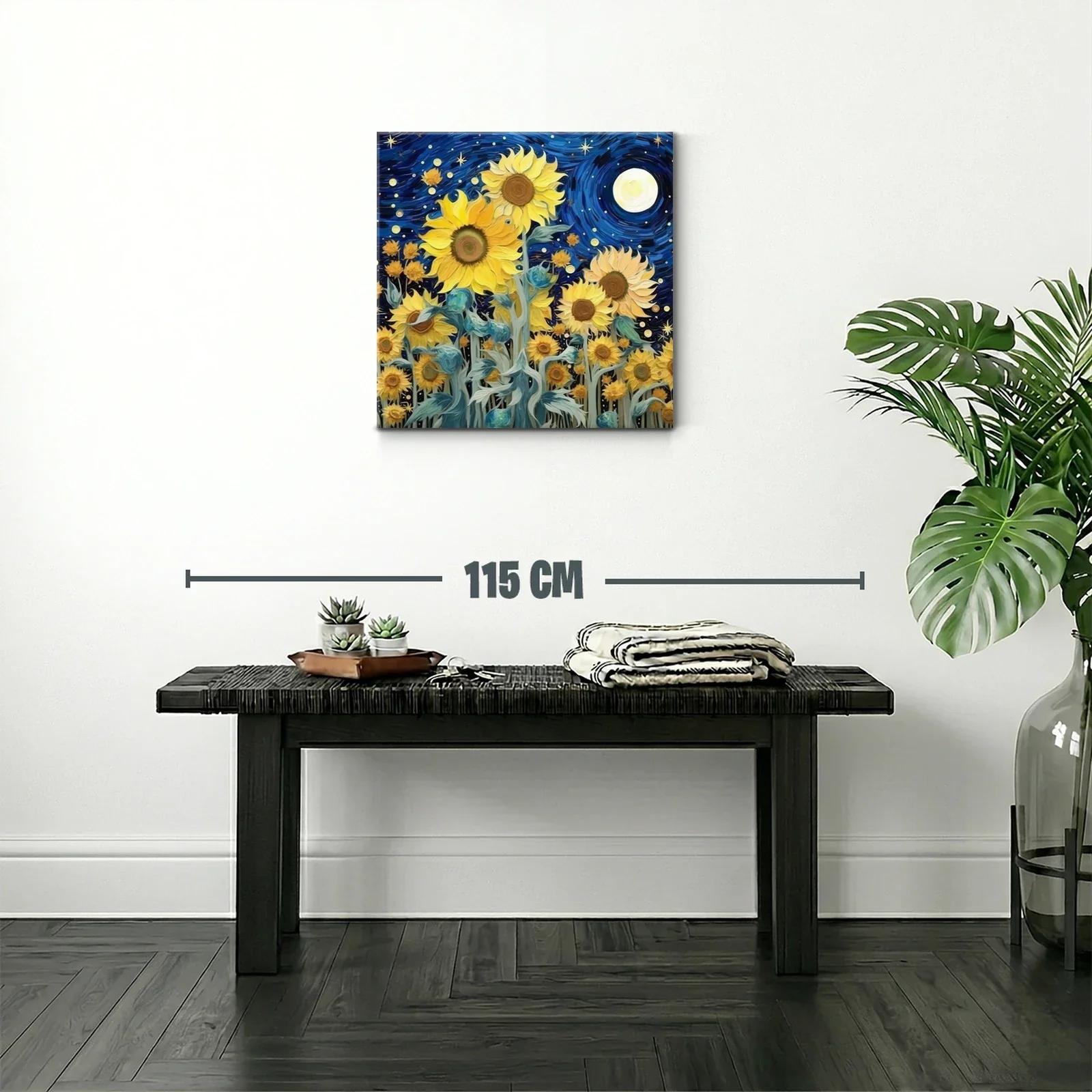 Girasoles bajo un cielo nocturno estrellado y vibrante — miniatura 2