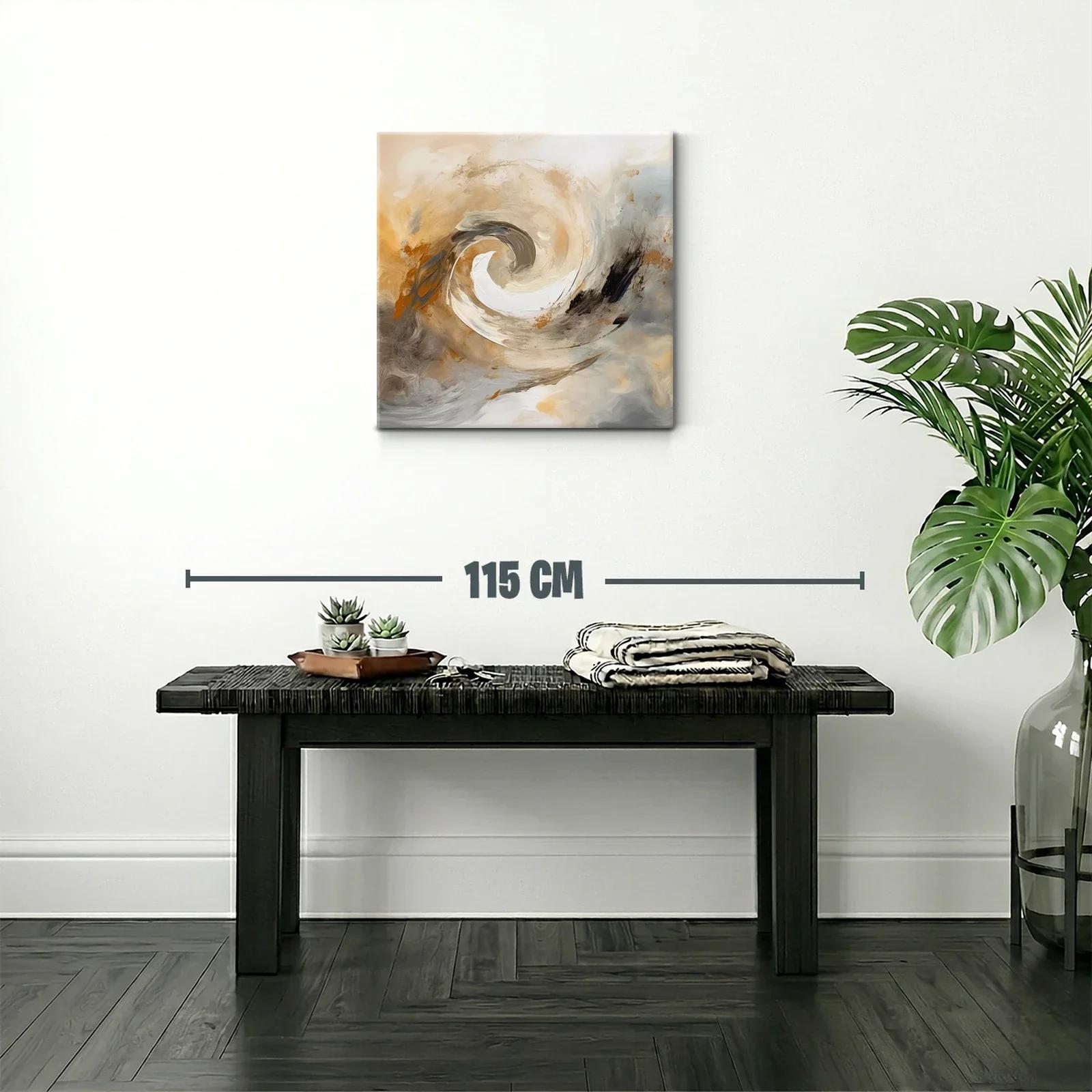 Cuadro abstracto en tonos tierra y gris con movimiento dinámico — miniatura 2
