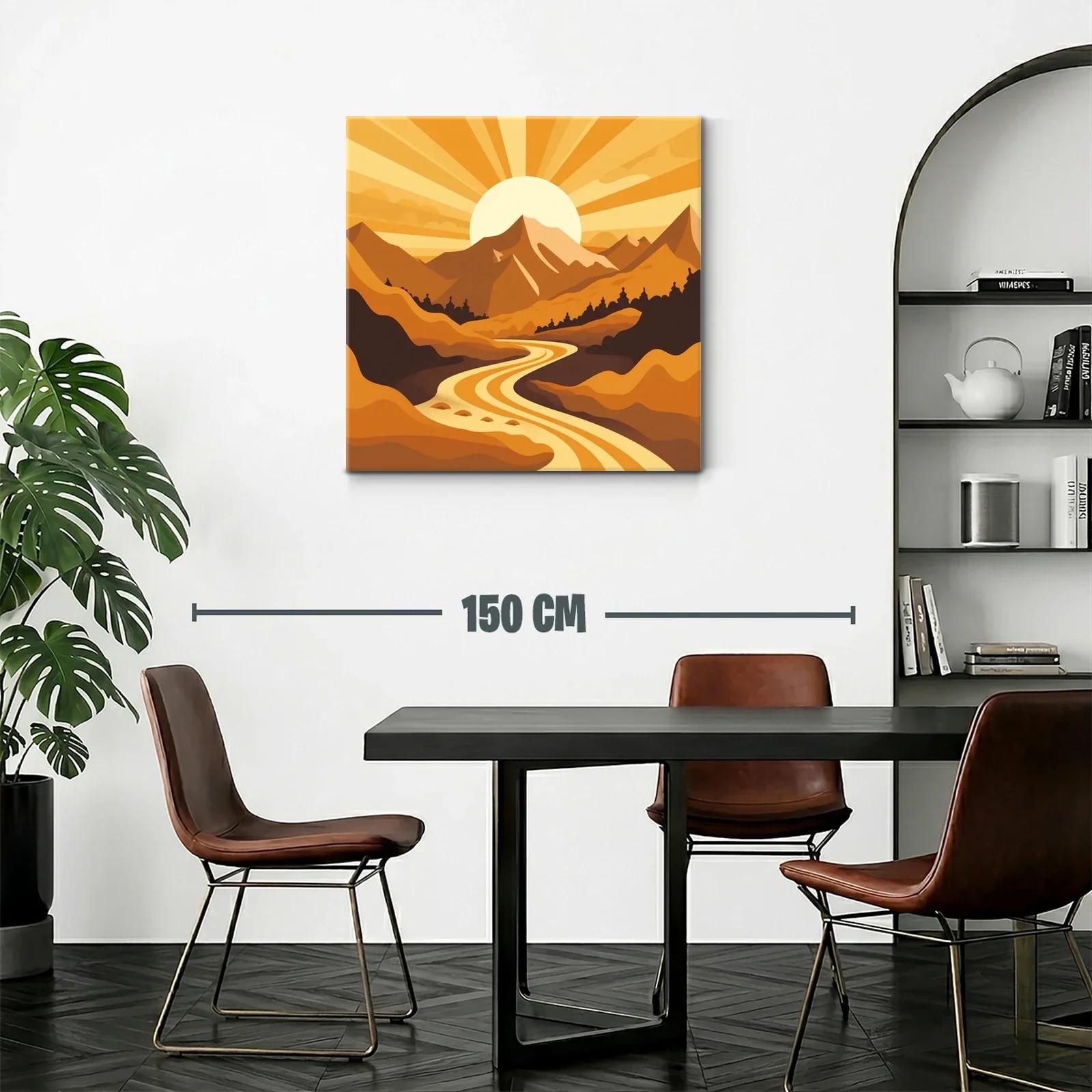 Paisaje de montaña al amanecer con río dorado — miniatura 2