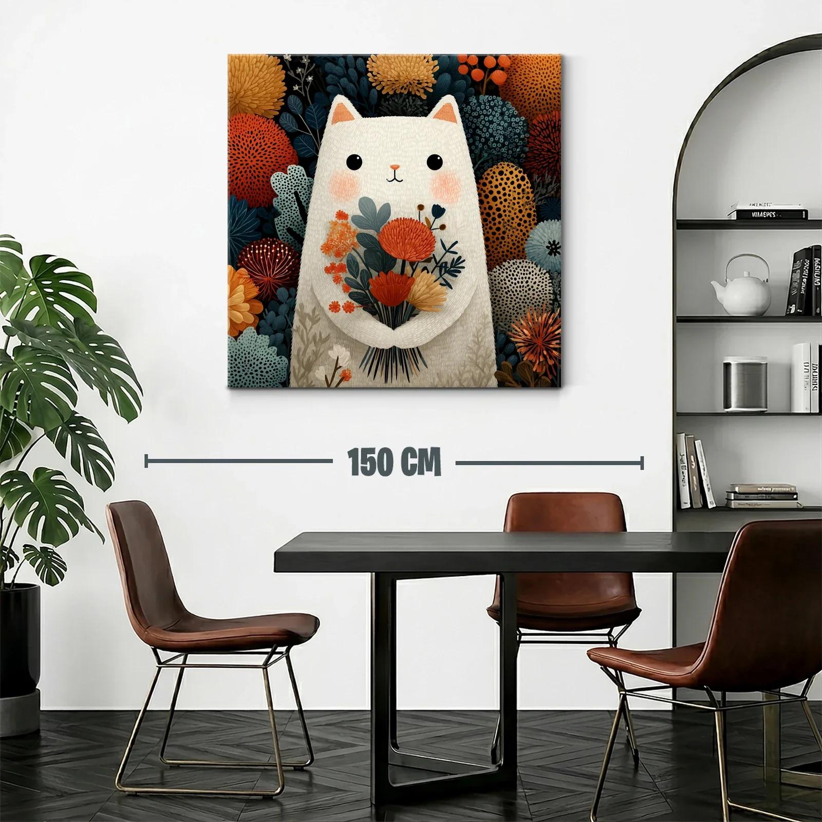 Ilustración de gato blanco con flores otoñales — miniatura 2