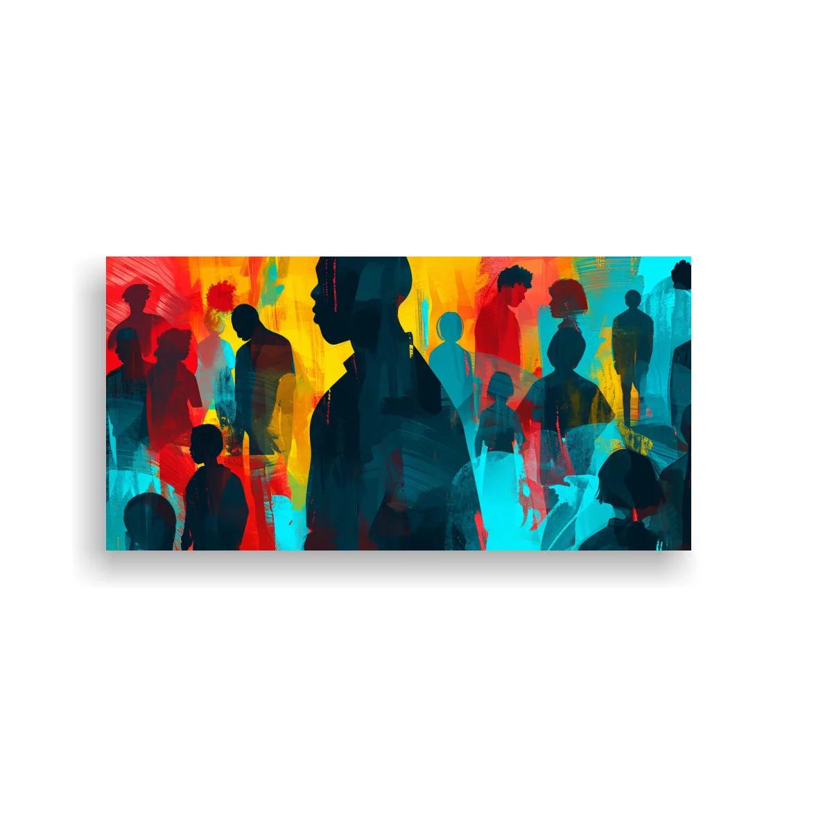 Cuadro multitud de personas en silueta con capas de color y contraste — imagen principal
