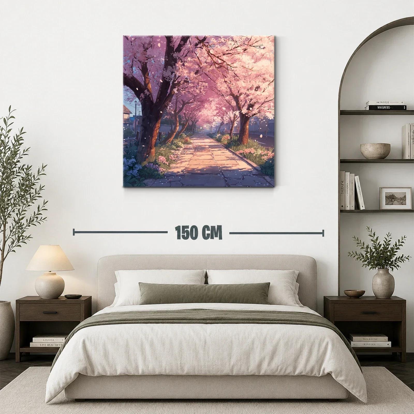 Camino de Cerezos en Flor bajo Luz Suave del Atardecer — miniatura 3