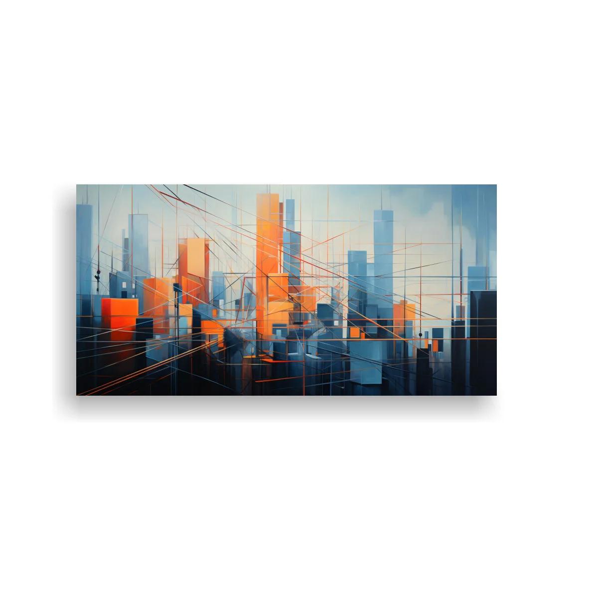 Cuadro skyline urbano abstracto con líneas superpuestas — imagen principal