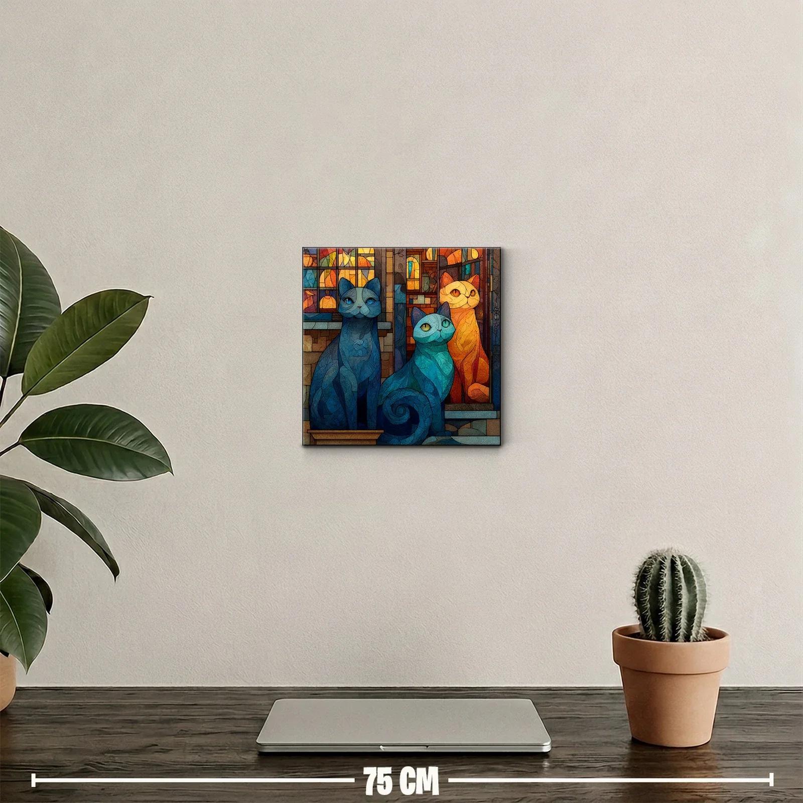 Cuadro decorativo con gatos en tonos cálidos y azules — miniatura 2