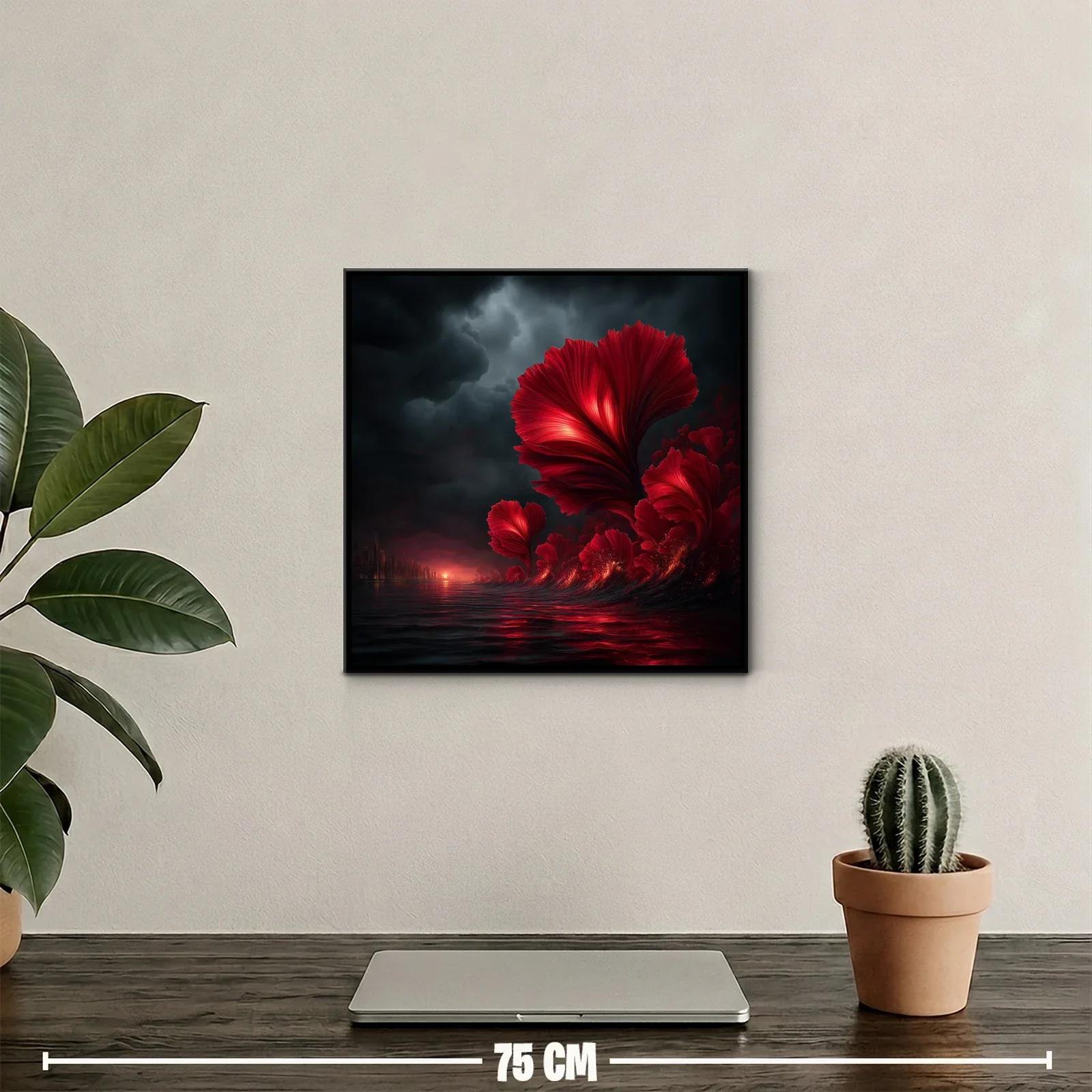 Flores rojas emergiendo de un mar oscuro al atardecer — miniatura 2