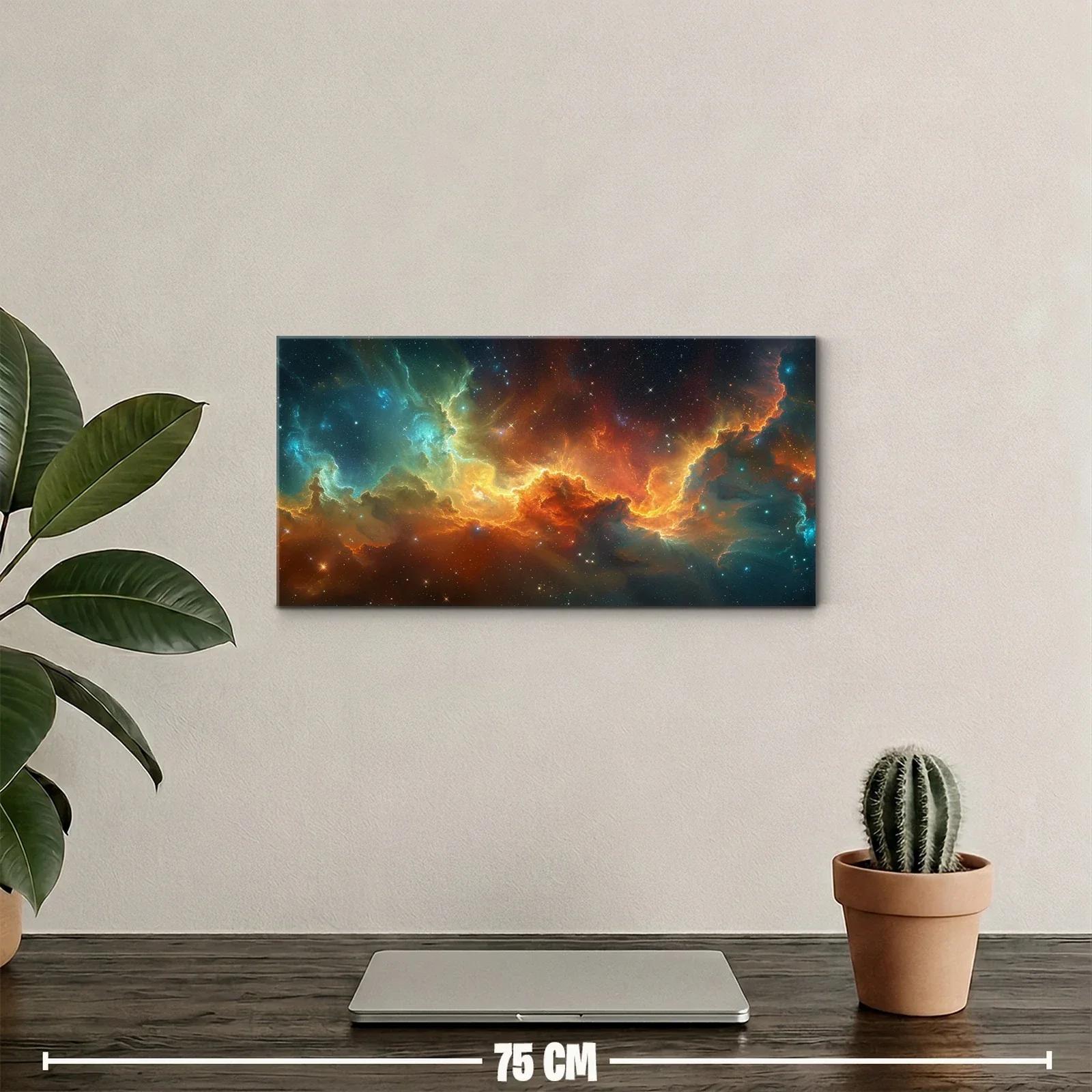 Cuadro nebulosa espacial en tonos turquesa y dorado — miniatura 2