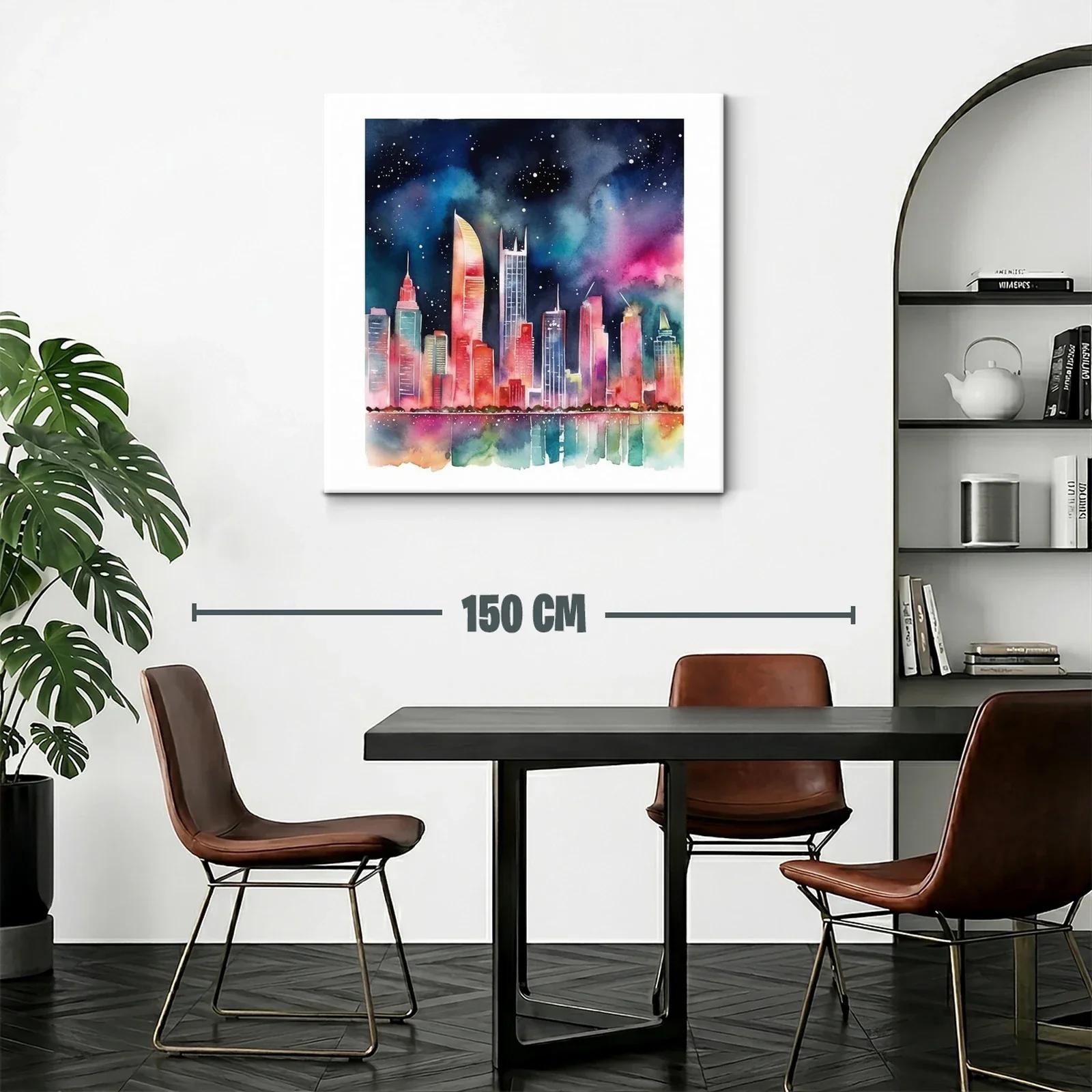 Cielo nocturno vibrante sobre ciudad iluminada con reflejos — miniatura 2
