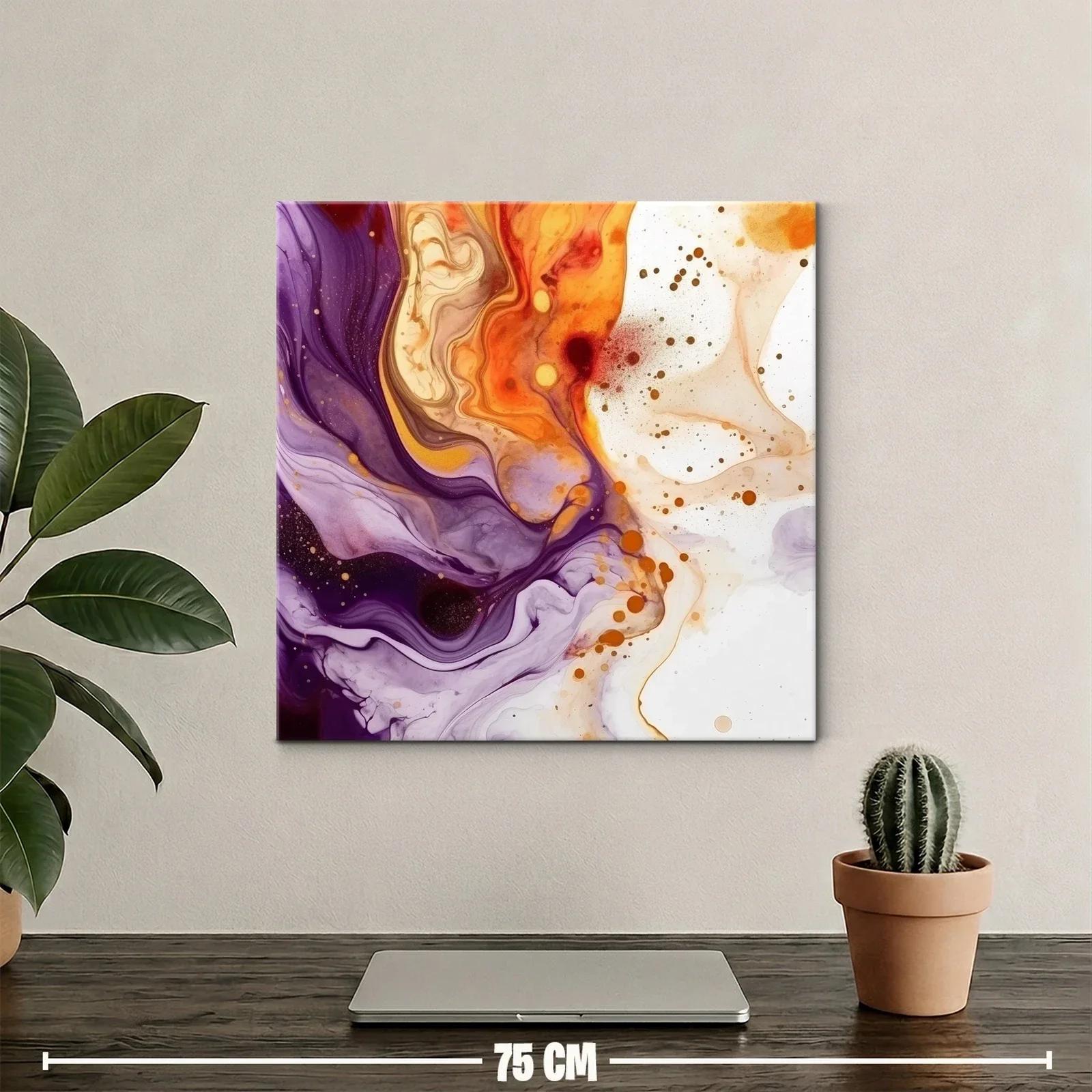 Cuadro abstracto con tonos cálidos y lilas vibrantes — miniatura 2