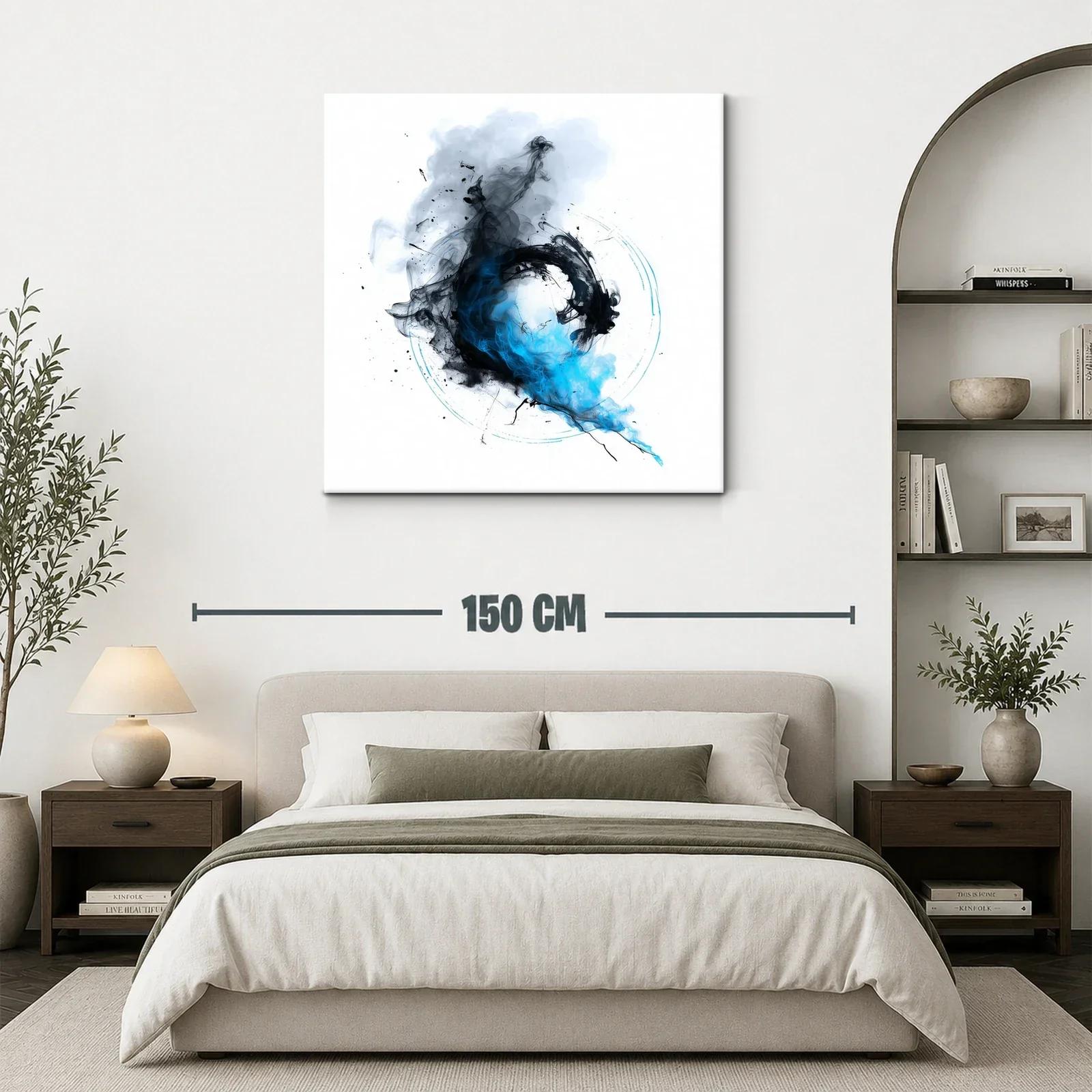 Cuadro abstracto con formas fluidas en azul y negro — miniatura 3