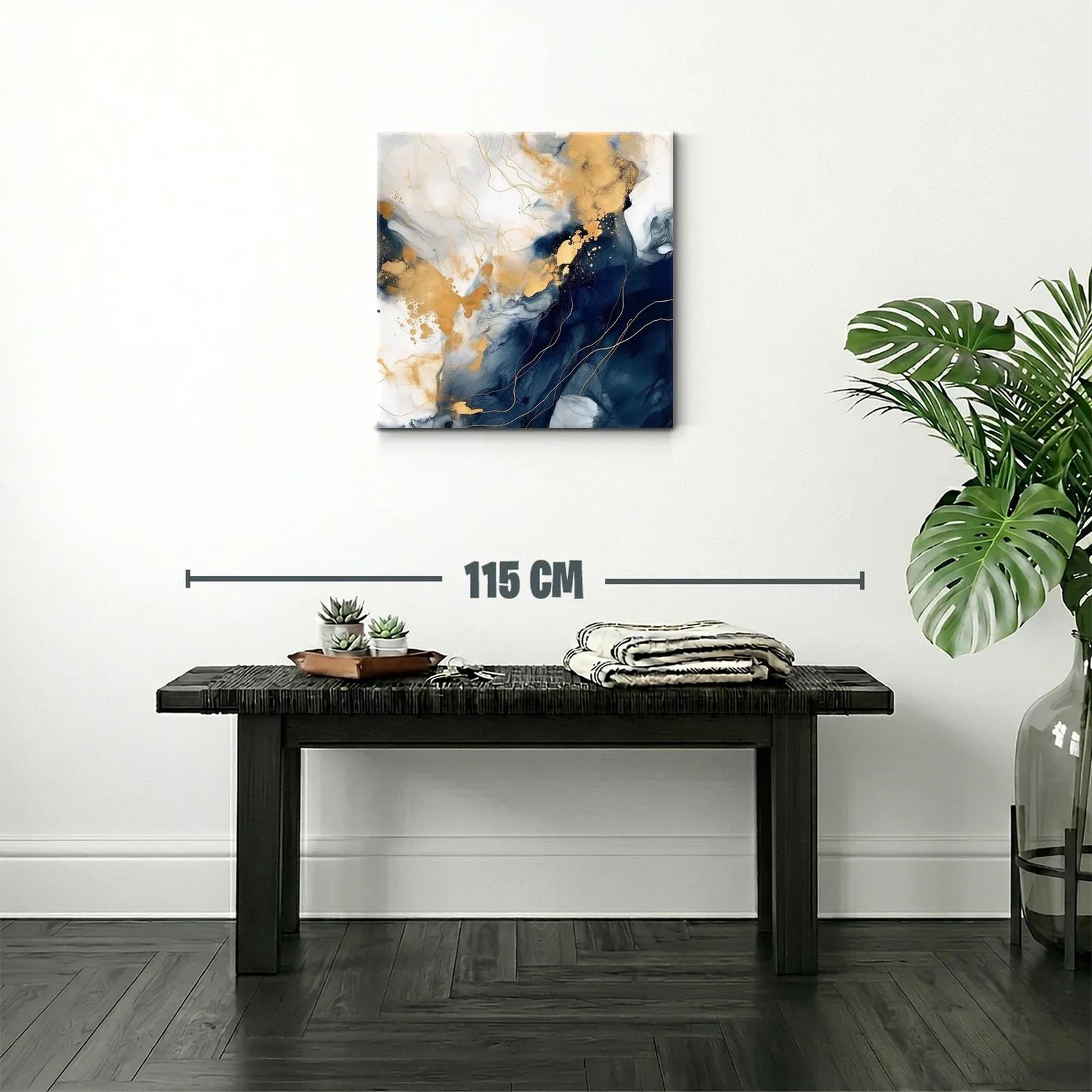 Cuadro abstracto con tonos dorados y azul marino elegante — miniatura 2