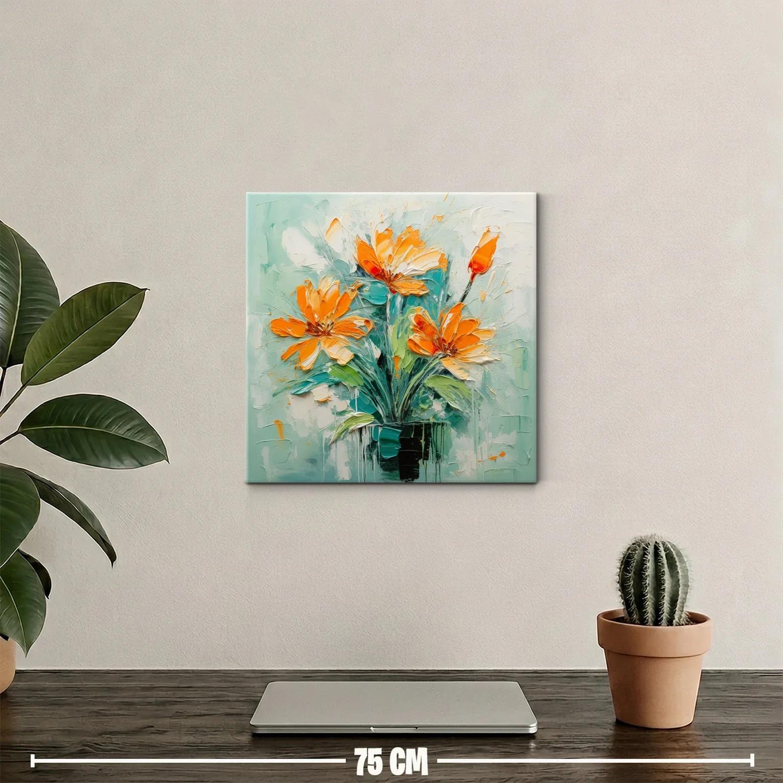 Cuadro floral vibrante con tonos naranjas y verdes — miniatura 2