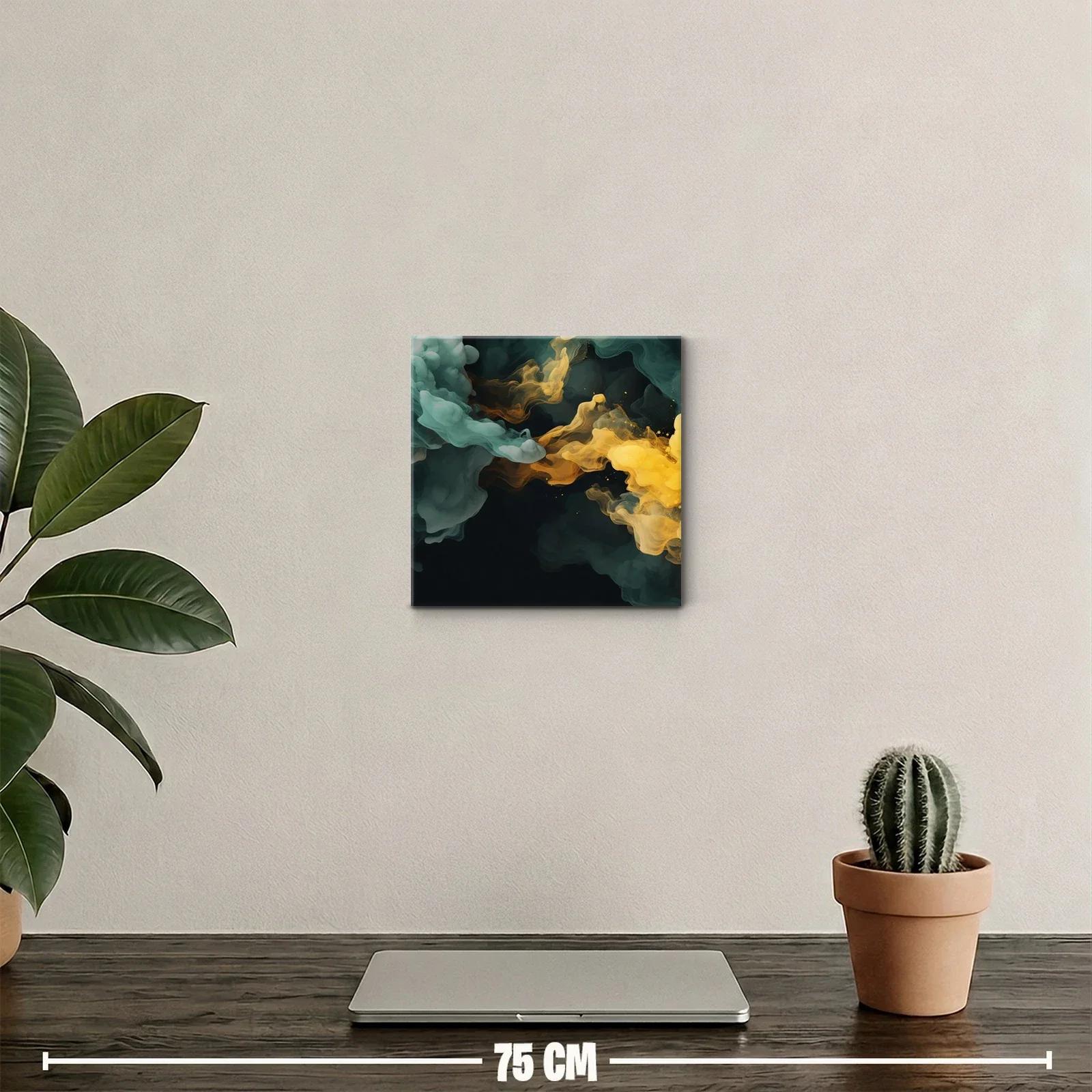 Cuadro decorativo abstracto en tonos dorados y verdes suaves — miniatura 2
