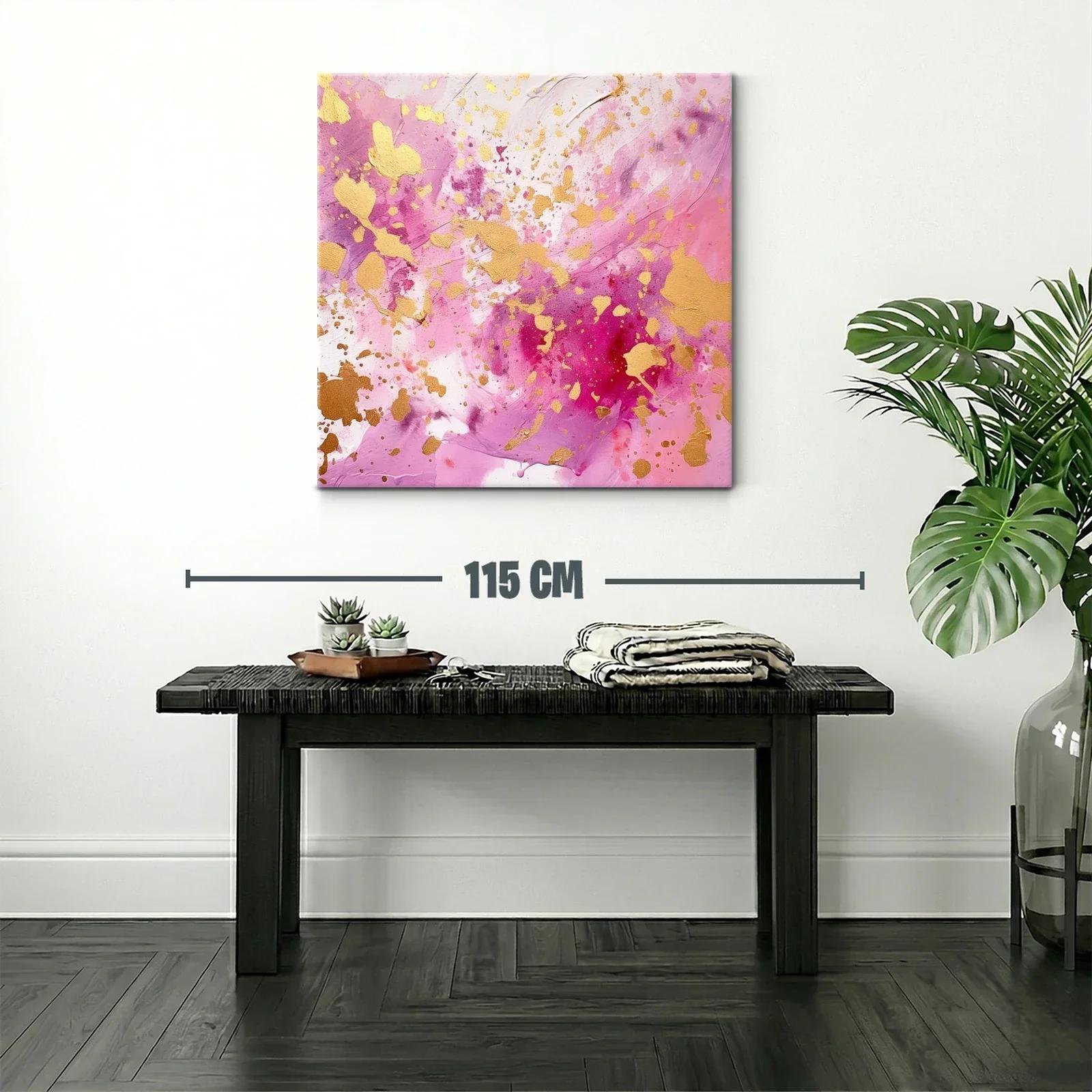 Cuadro abstracto con explosión de dorado y tonos rosas — miniatura 2