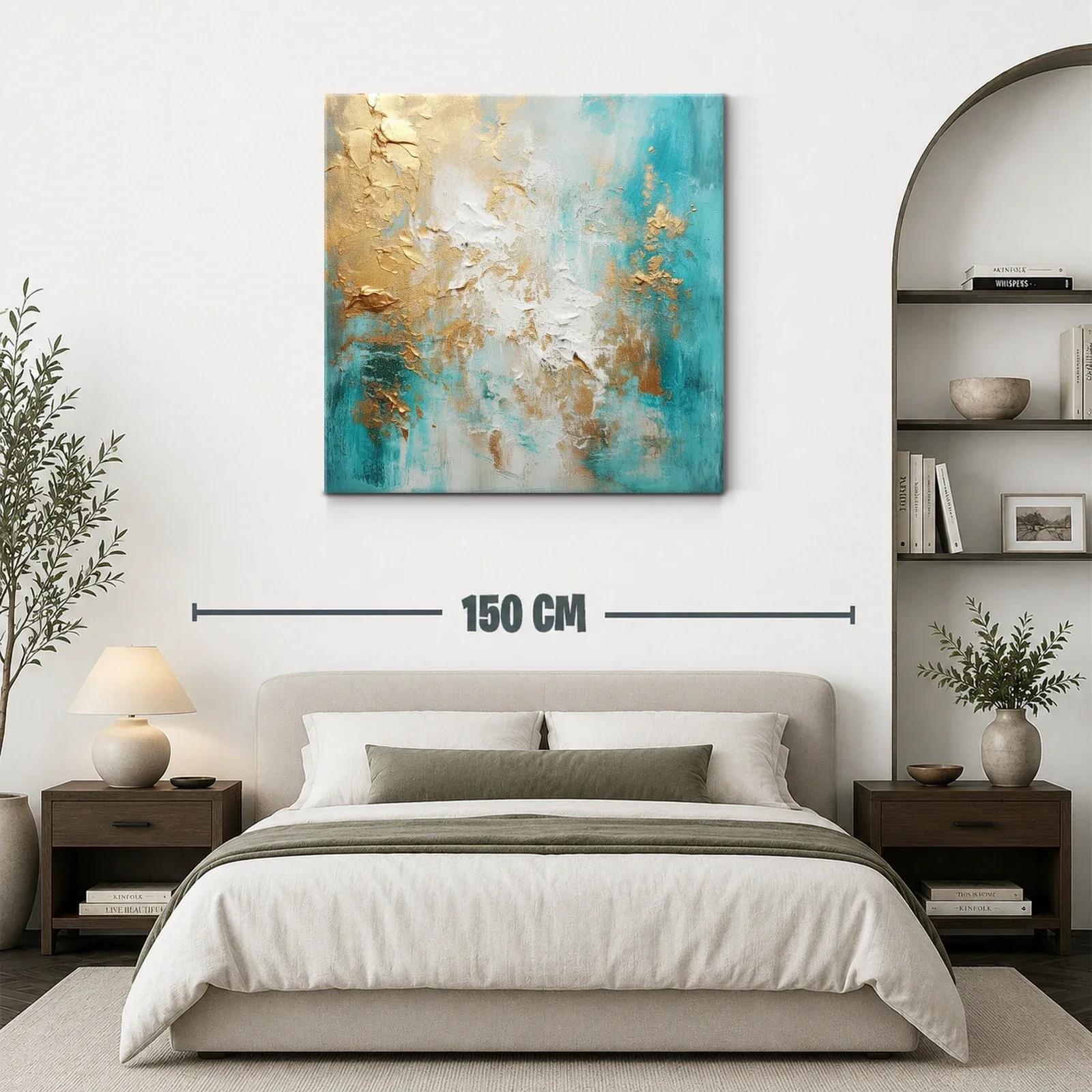 Arte abstracto con tonos turquesa y dorados cálidos — miniatura 3