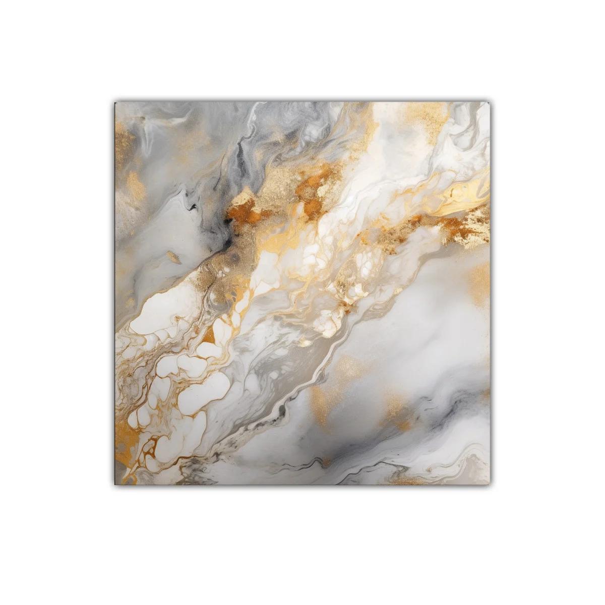 Cuadro abstracto con detalles dorados y tonos grises elegantes — miniatura 1