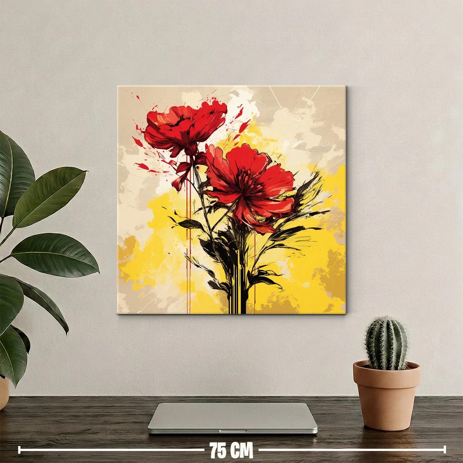 Flor roja vibrante con fondo amarillo y beige — miniatura 2