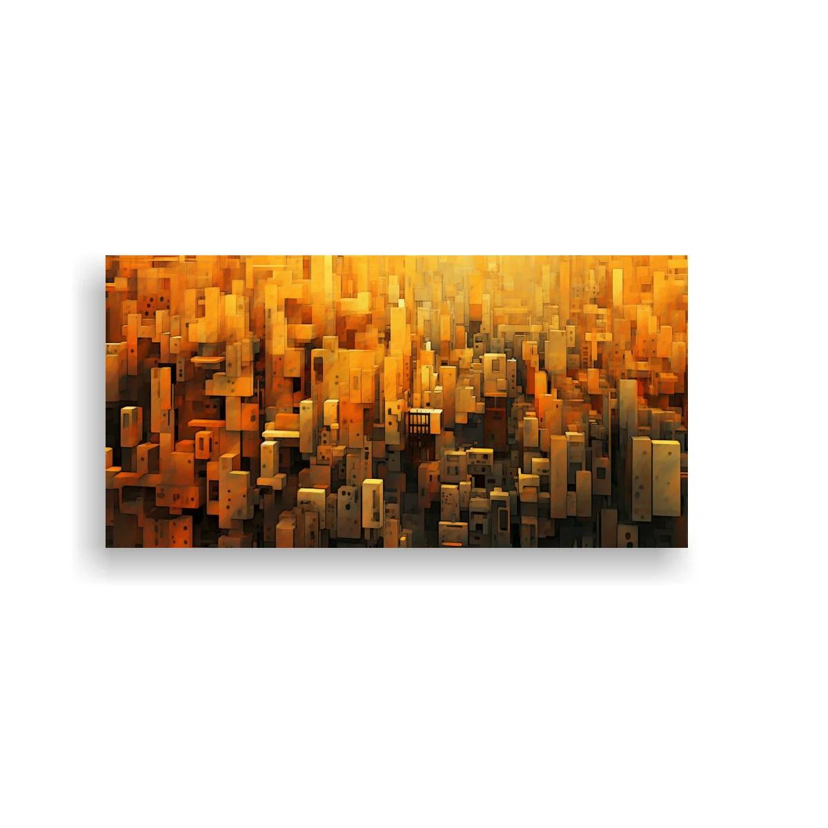 Cuadro skyline urbano abstracto con luces y sombras cálidas — imagen principal