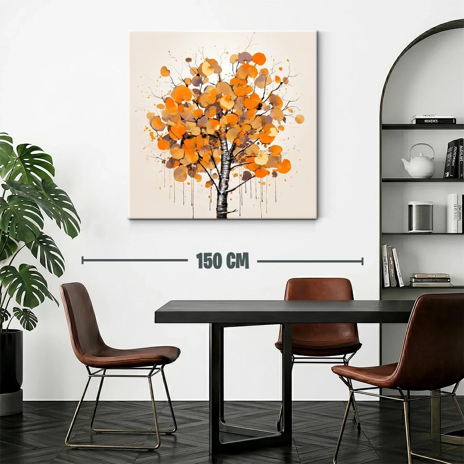 Cuadro árbol con hojas en tonos cálidos y ocre — miniatura 2