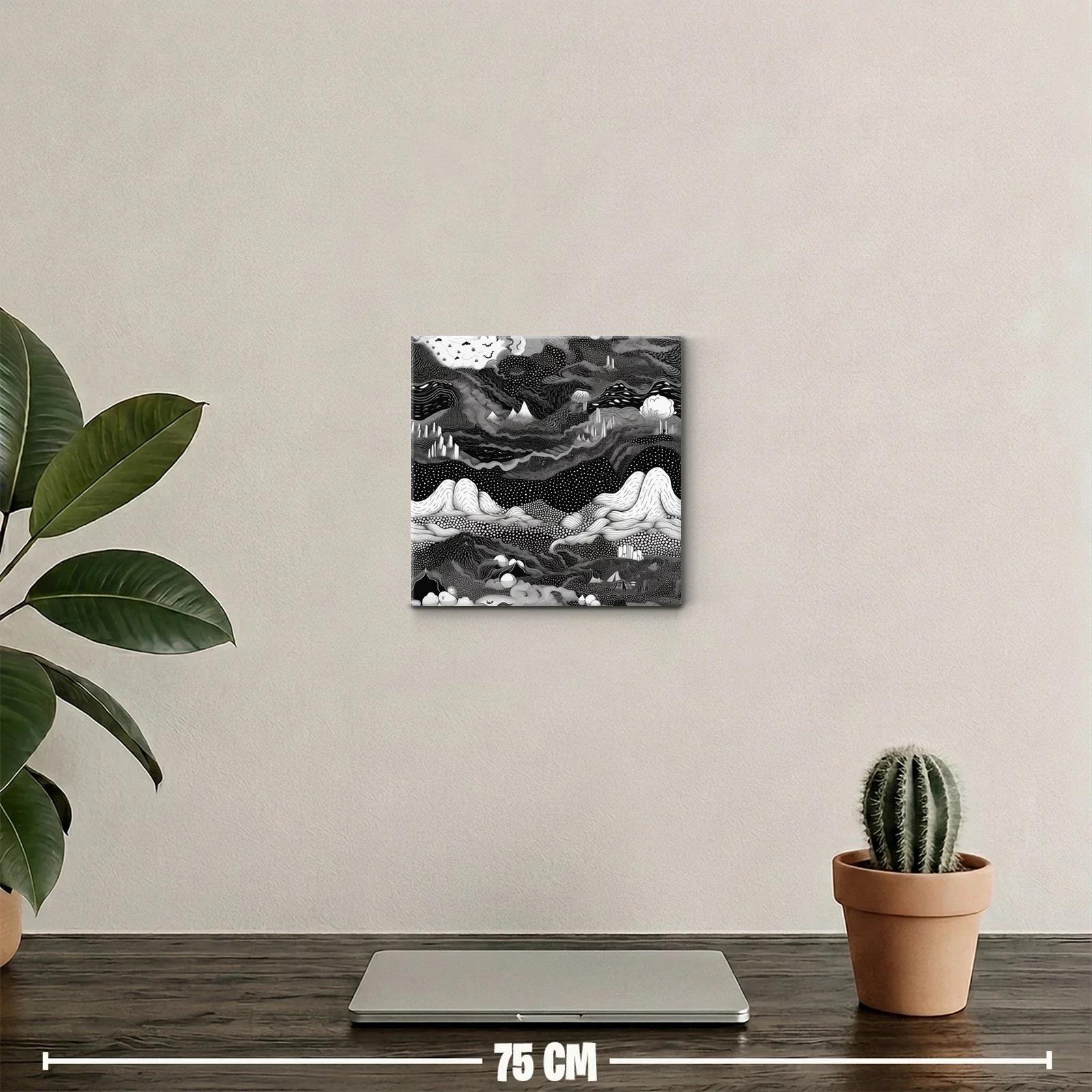 Paisaje surrealista en blanco y negro con texturas onduladas — miniatura 2