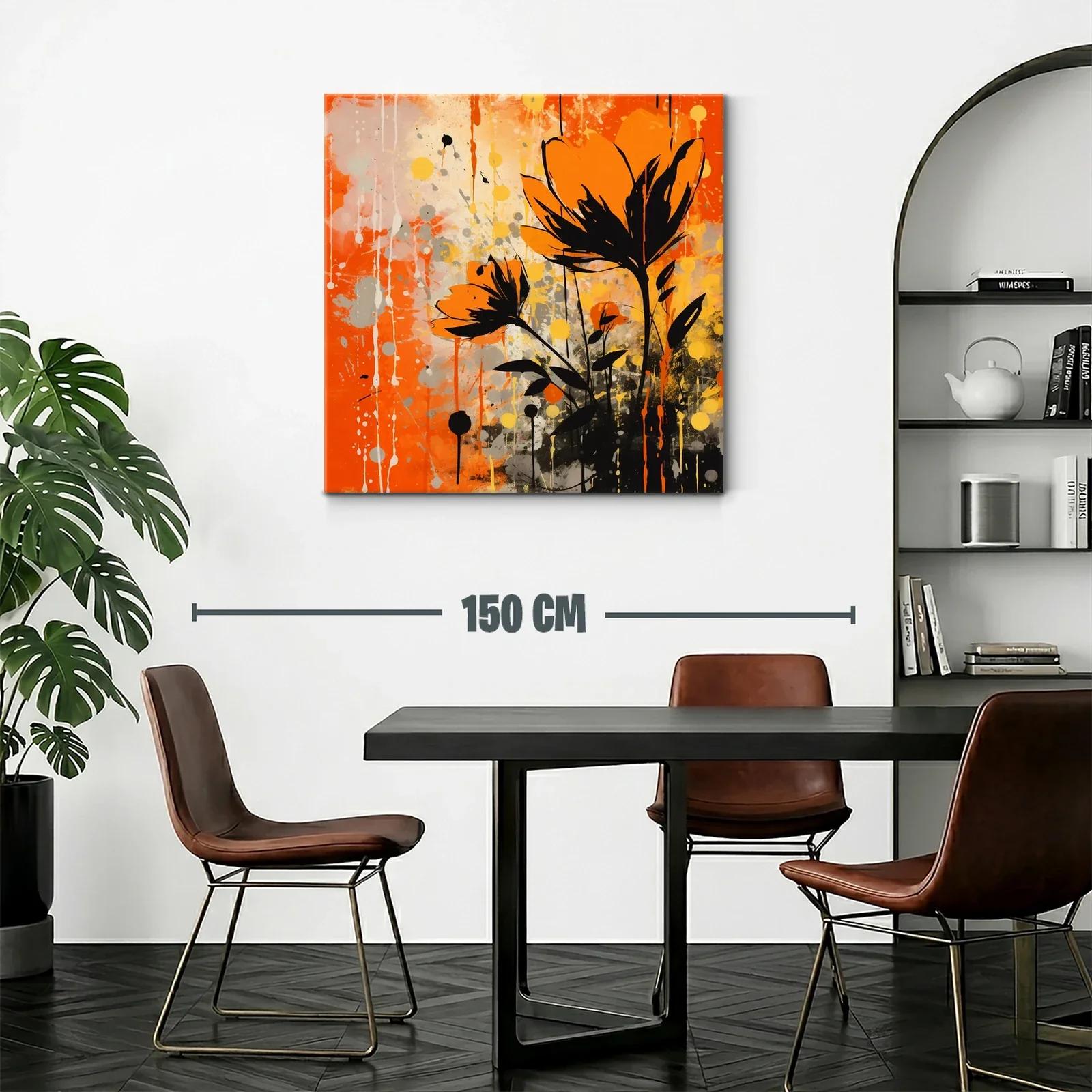 Cuadro floral con vibrante contraste en tonos naranja y negro — miniatura 2