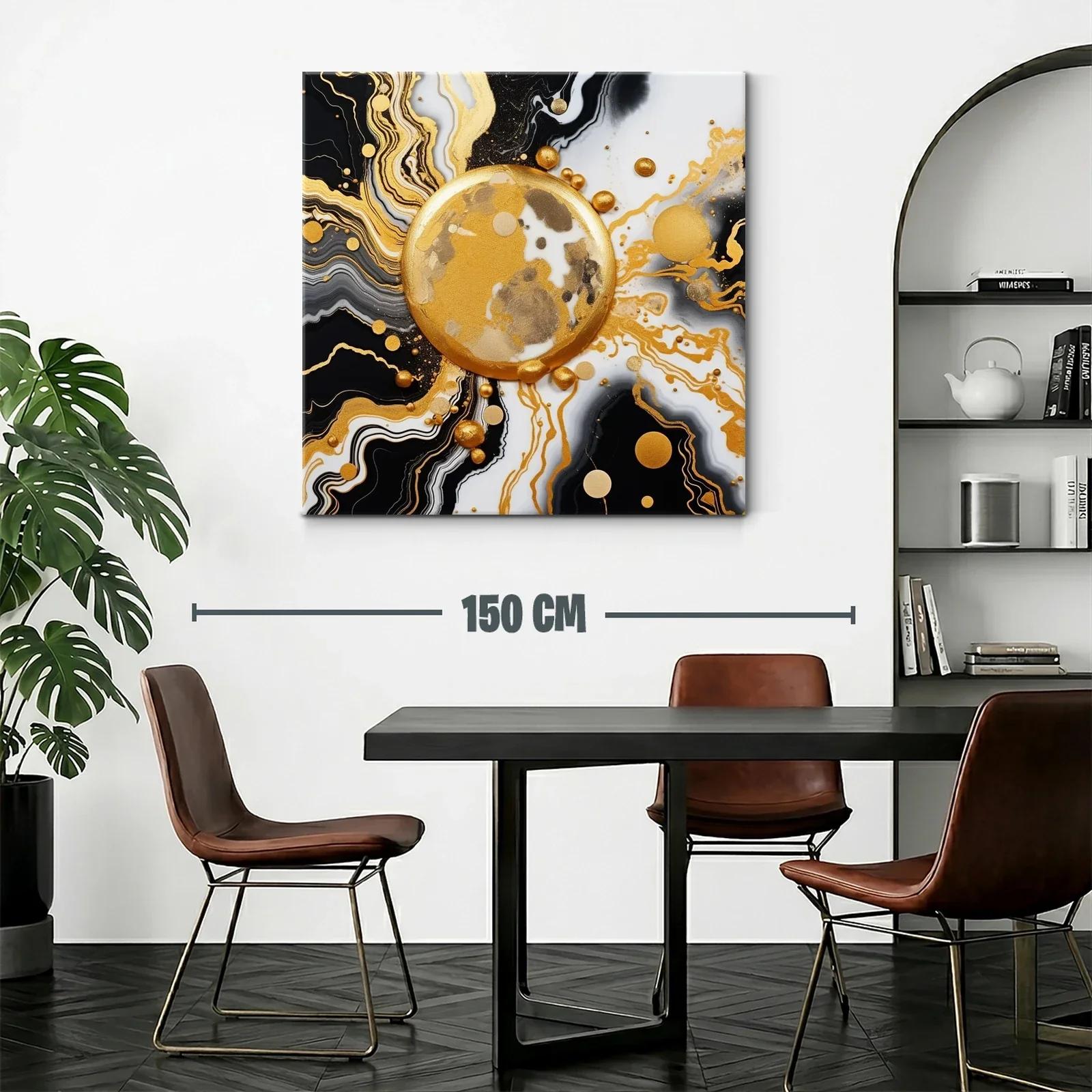 Cuadro abstracto con motivos dorados y negros modernos — miniatura 2