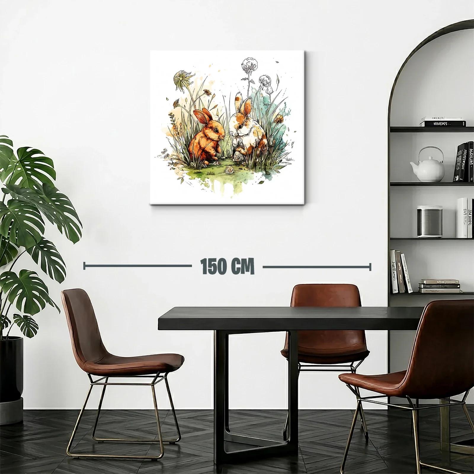Dúo de conejos rodeados de flores y hierba fresca — miniatura 2