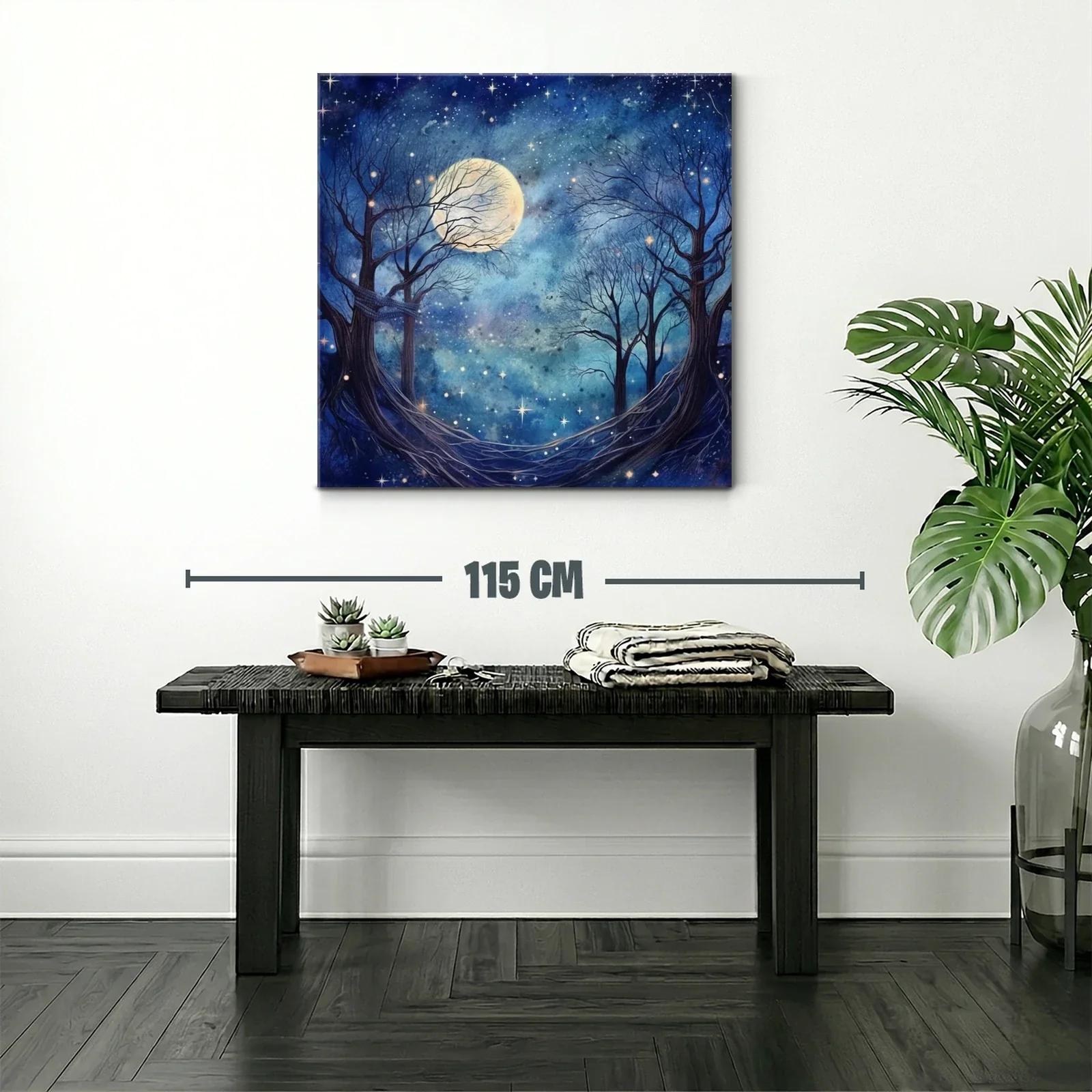 Paisaje nocturno con luna llena y árboles desnudos — miniatura 2