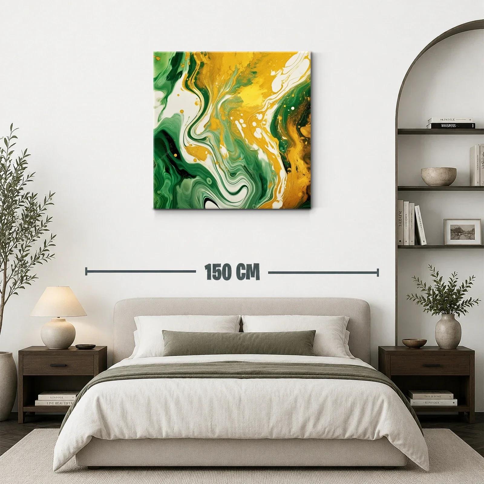 Cuadro abstracto en tonos verdes y dorados vibrantes — miniatura 3