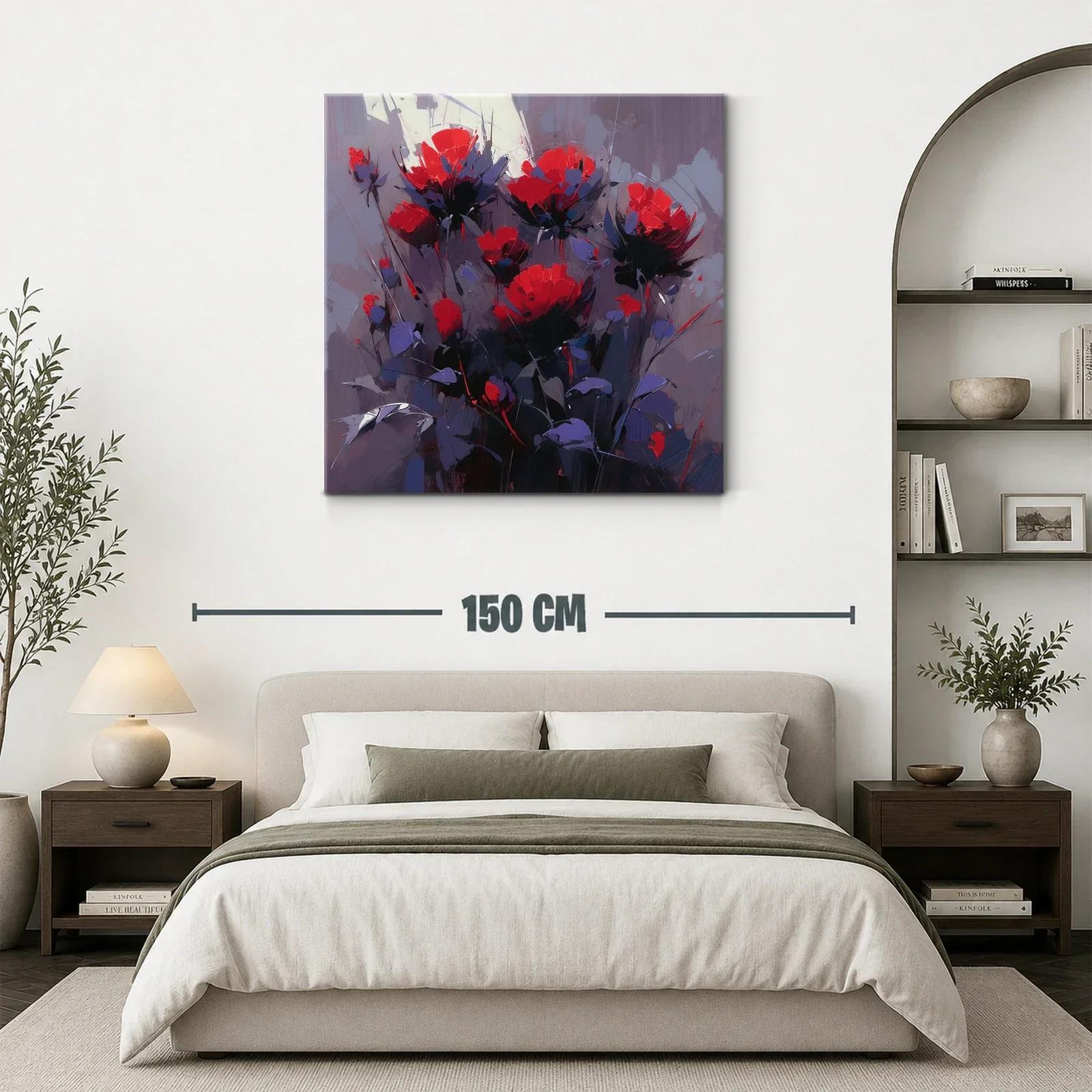 Cuadro moderno con flores rojas vibrantes y fondo gris — miniatura 3