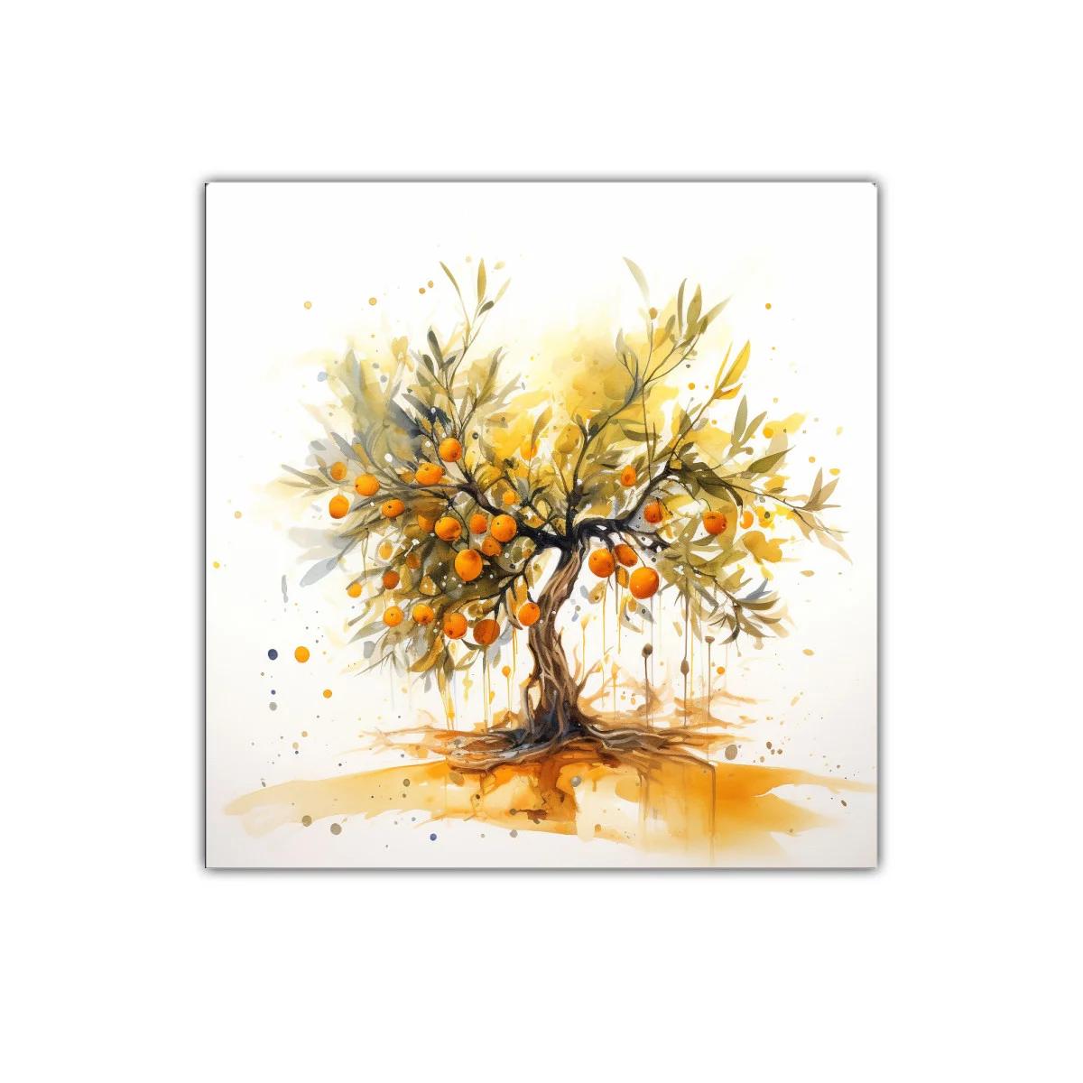 Cuadro moderno con árbol de naranjas vibrantes y ramas delicadas — miniatura 1