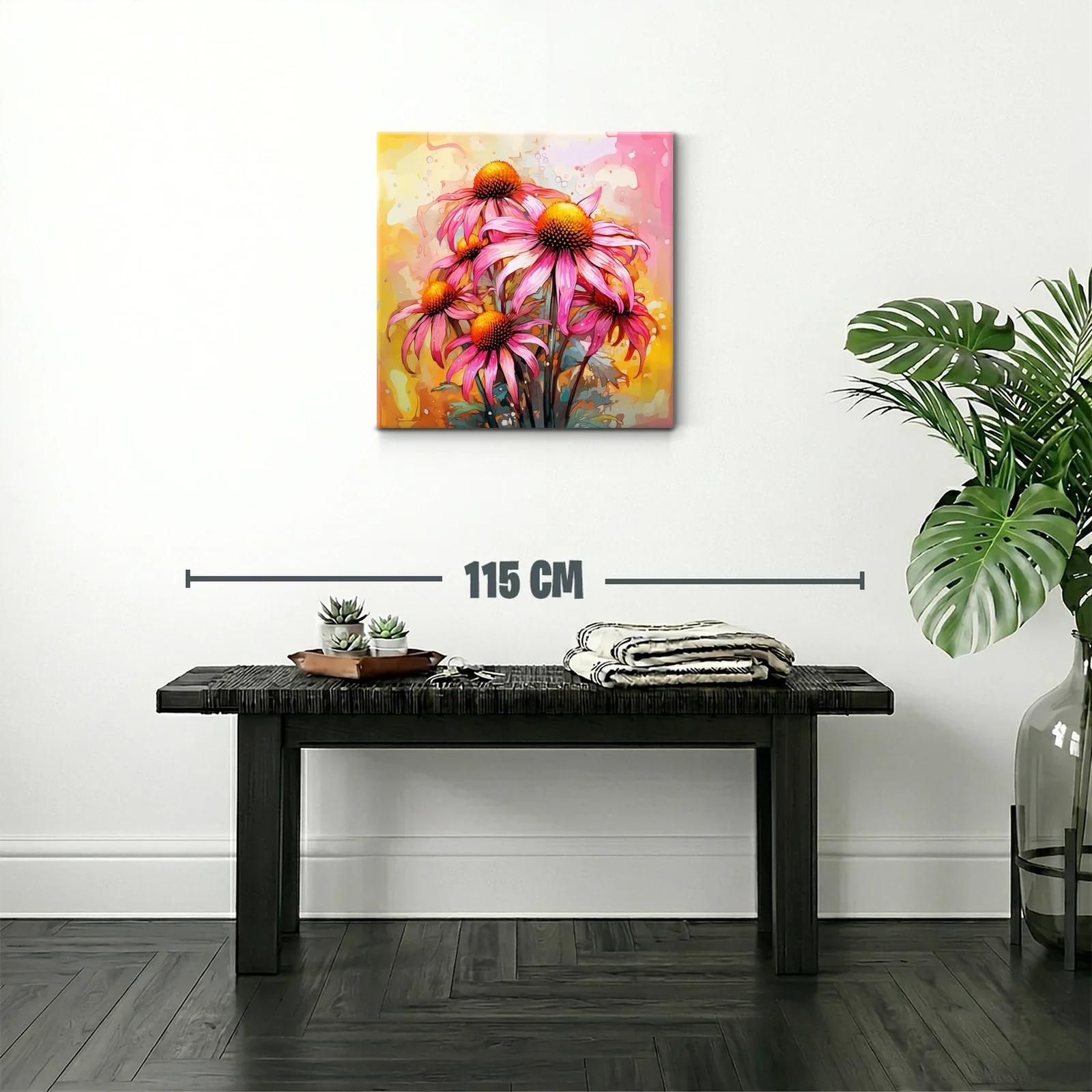 Cuadro vibrante de flores rosas con fondo cálido — miniatura 2