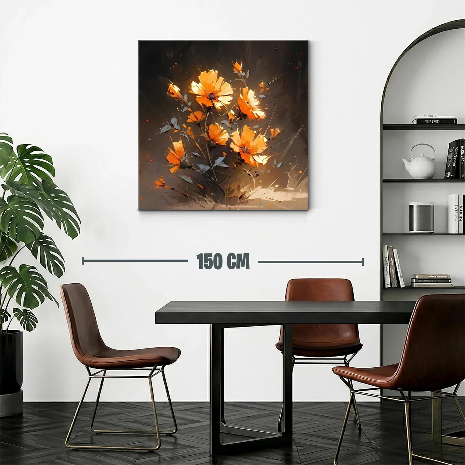 Cuadro floral con tonos naranjas vibrantes y fondo oscuro — miniatura 2
