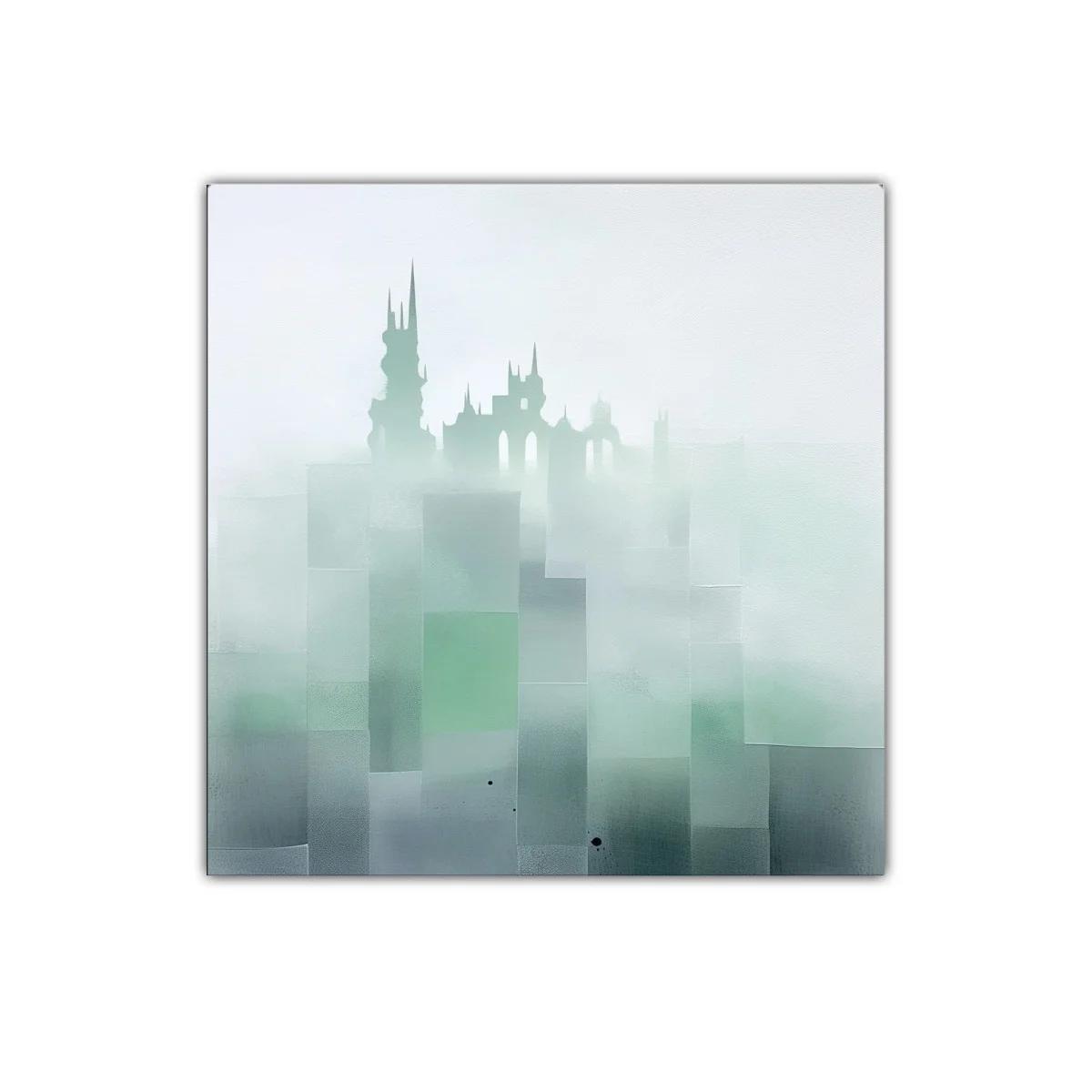 Paisaje urbano con silueta de castillo entre niebla suave — miniatura 1