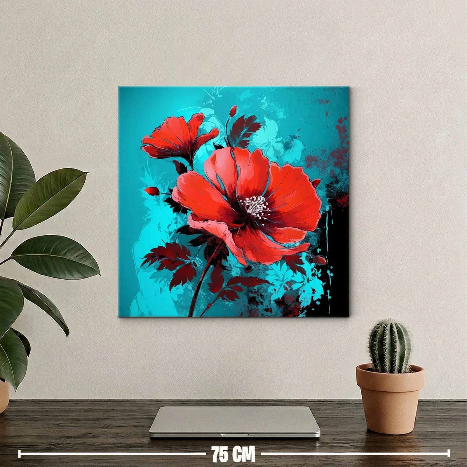 Impacto floral rojo sobre fondo azul vibrante — miniatura 2