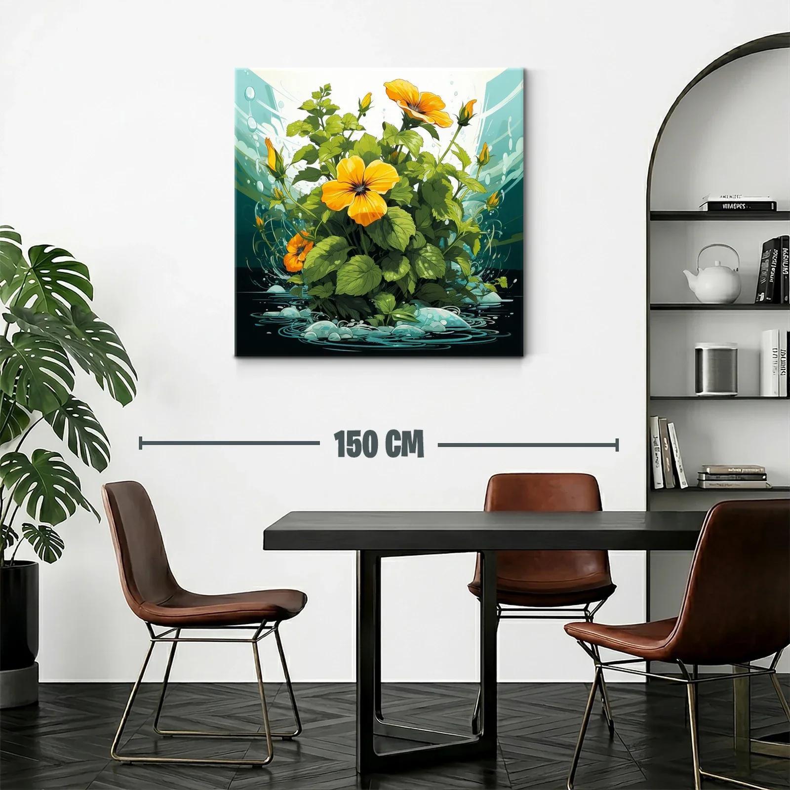 Cuadro vibrante con flores naranjas y hojas verdes — miniatura 2