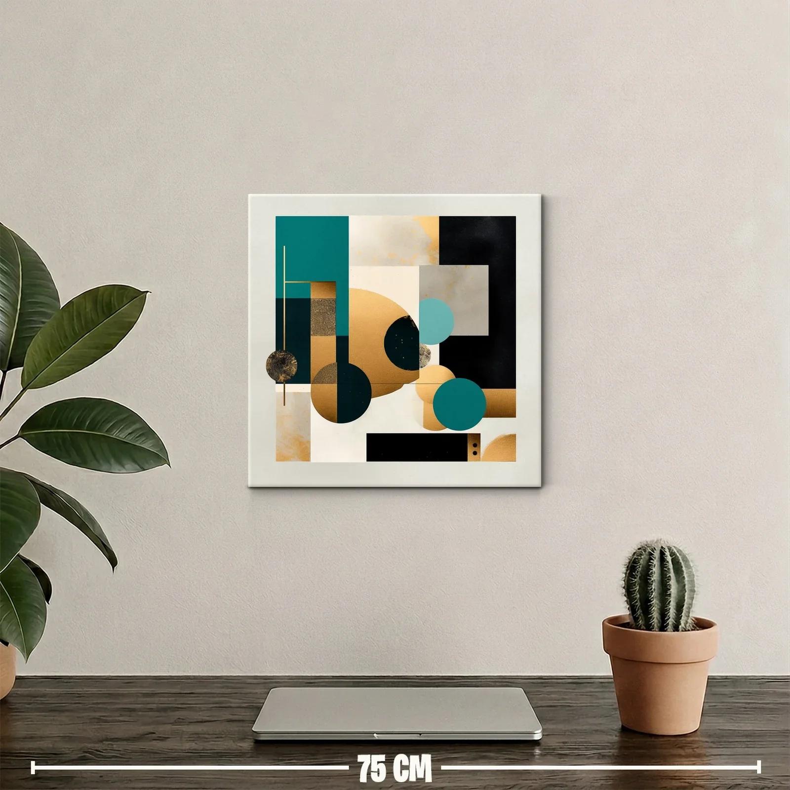 Composición abstracta con tonos dorados y azul profundo — miniatura 2