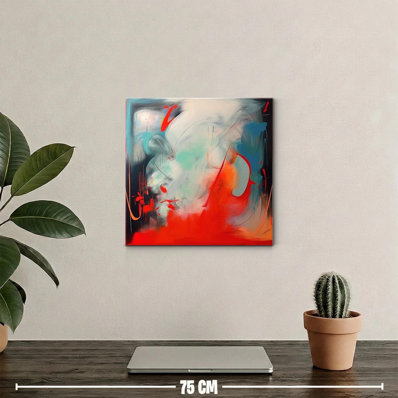Cuadro abstracto con vibrantes tonos rojos y turquesas — miniatura 2