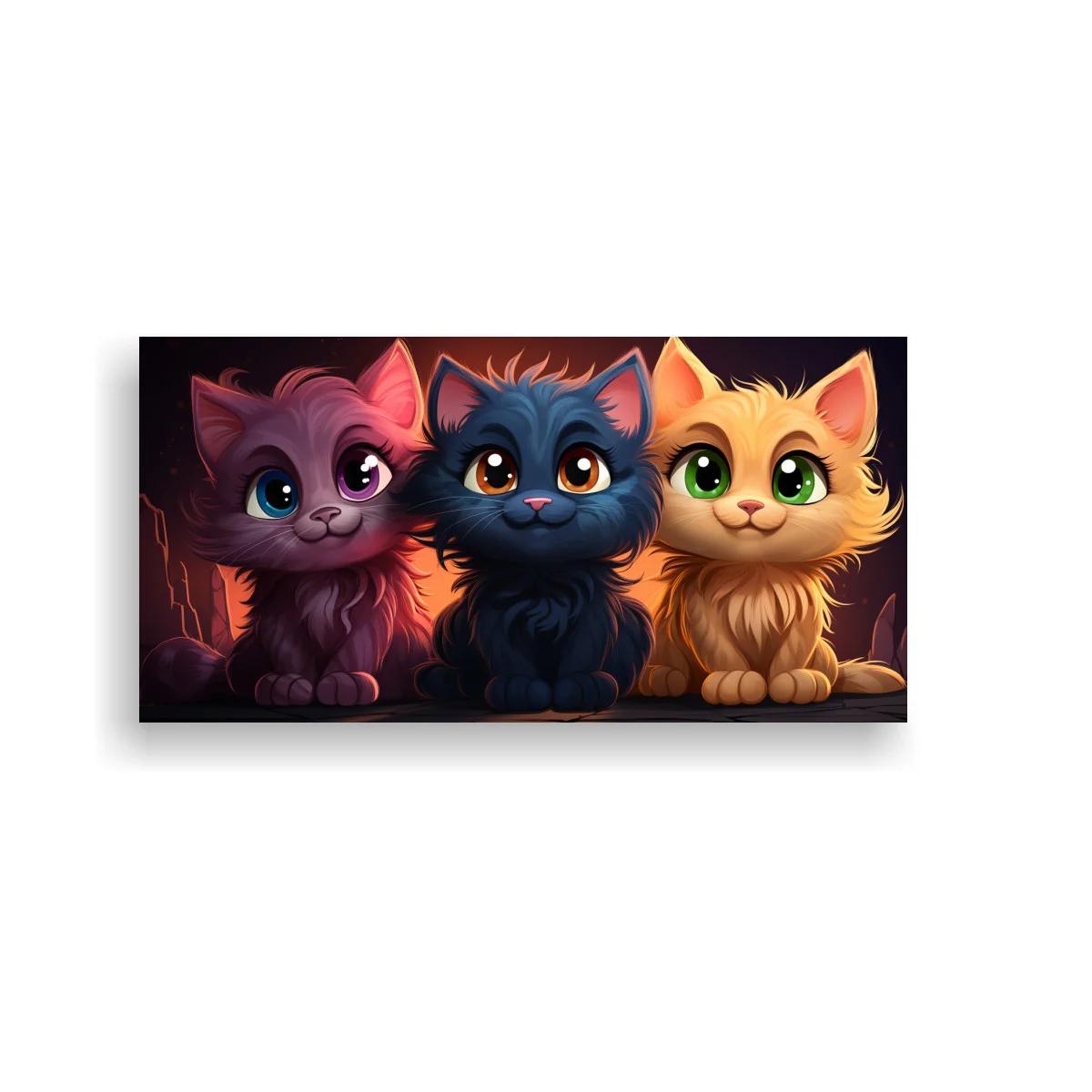 Cuadro tres gatitos mirando al frente con fondo cálido — imagen principal