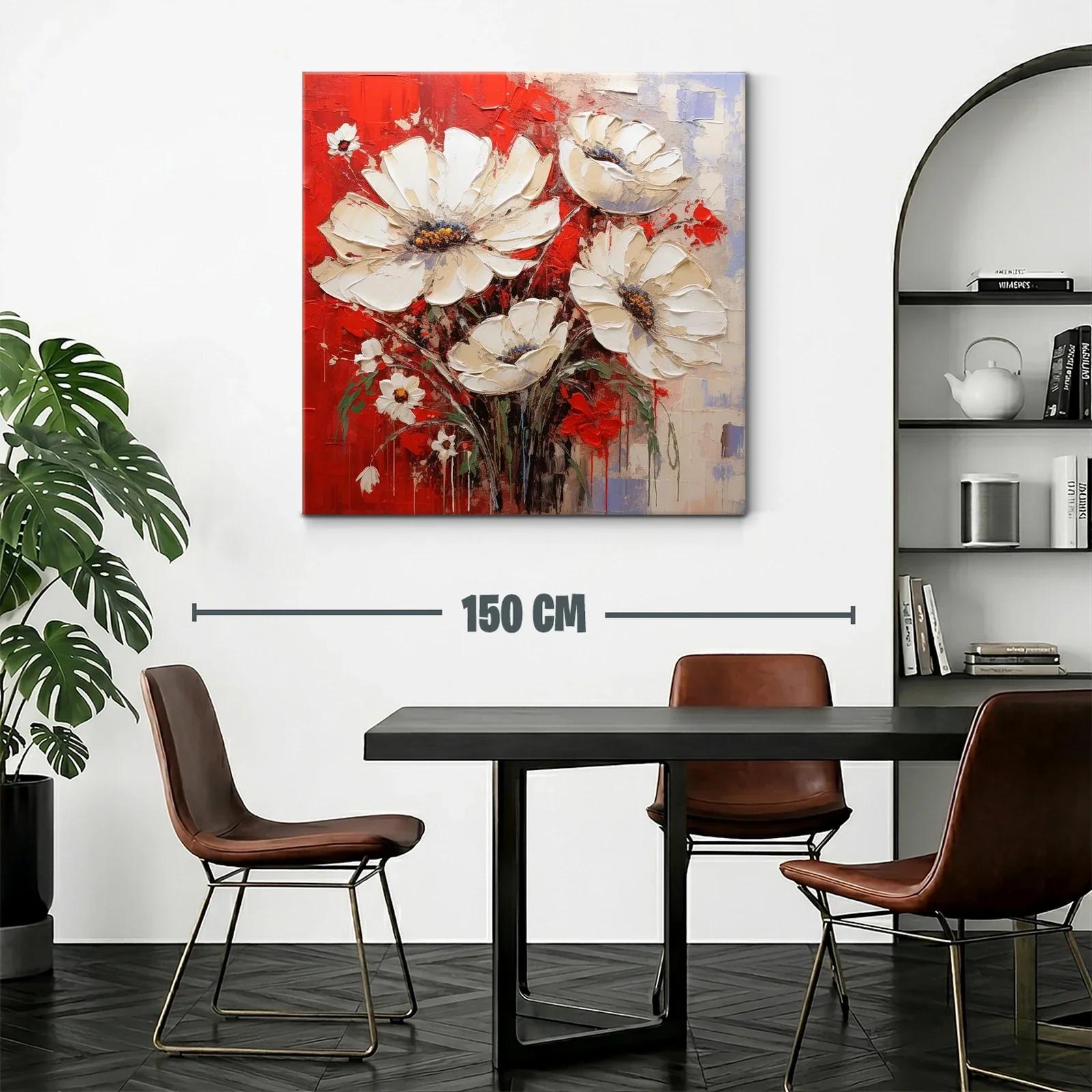 Flores blancas sobre fondo rojo intenso y texturas vibrantes — miniatura 2