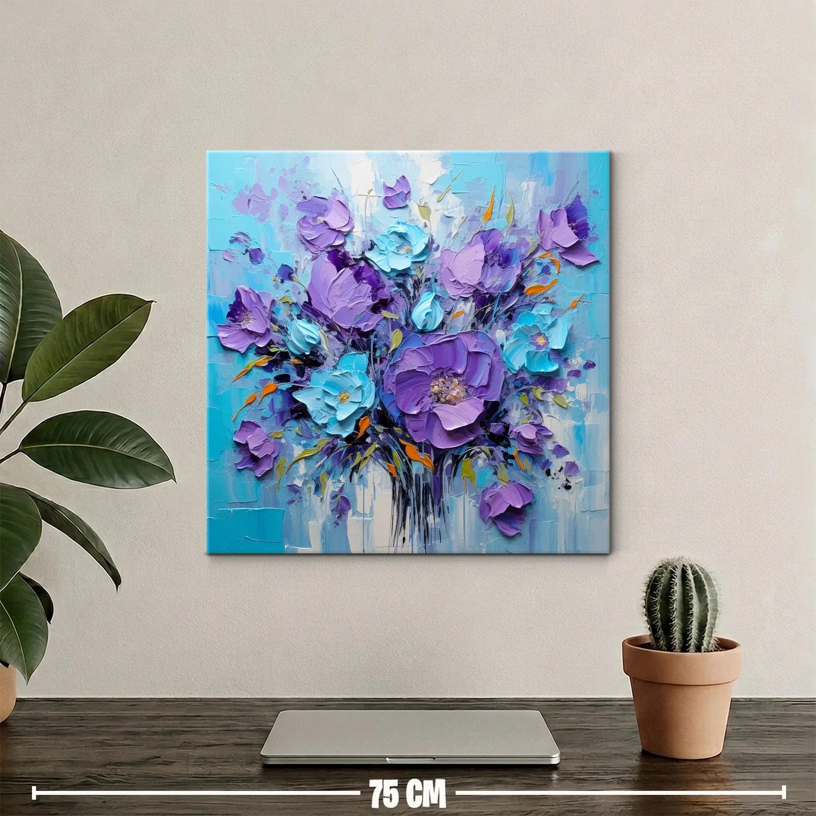 Cuadro floral en tonos violetas y azul turquesa vibrantes — miniatura 2