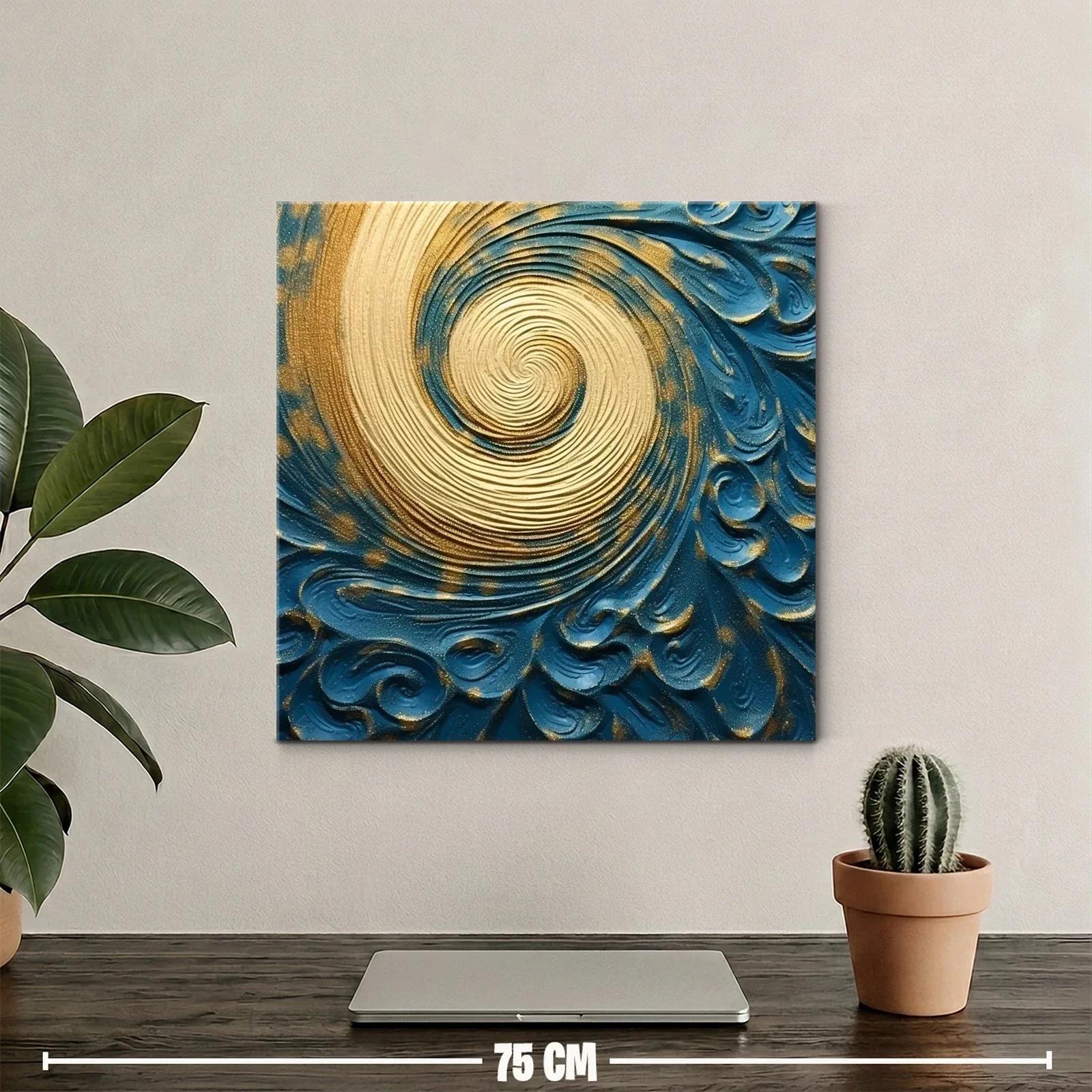 Remolino dorado en fondo azul con relieve artesanal — miniatura 2