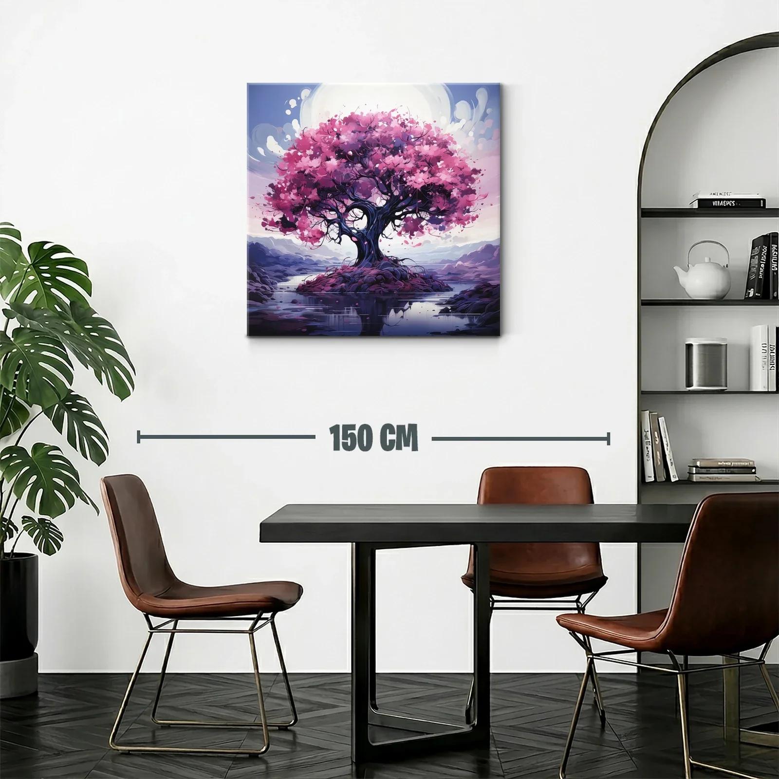 Árbol con flores rosas en paisaje sereno y reflexivo — miniatura 2