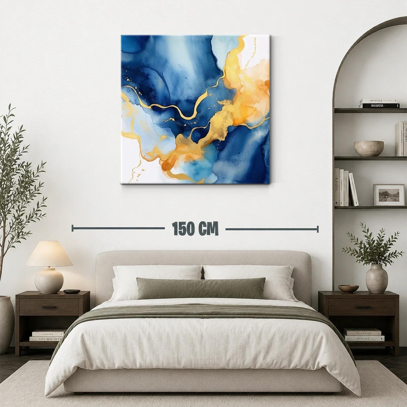 Cuadro abstracto con tonos azules y dorados elegantes — miniatura 3