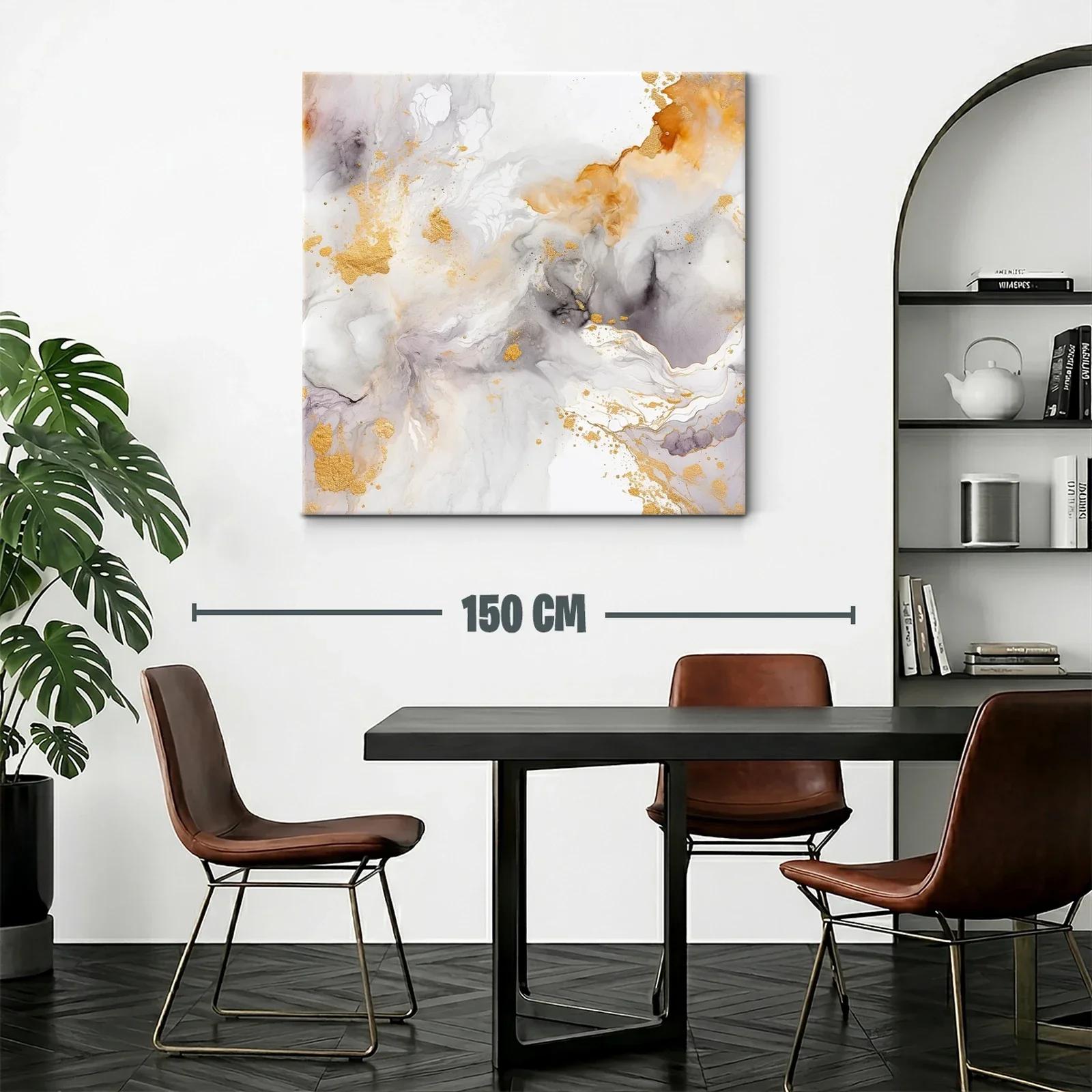 Cuadro abstracto con tonos dorados y grisáceos delicados — miniatura 2