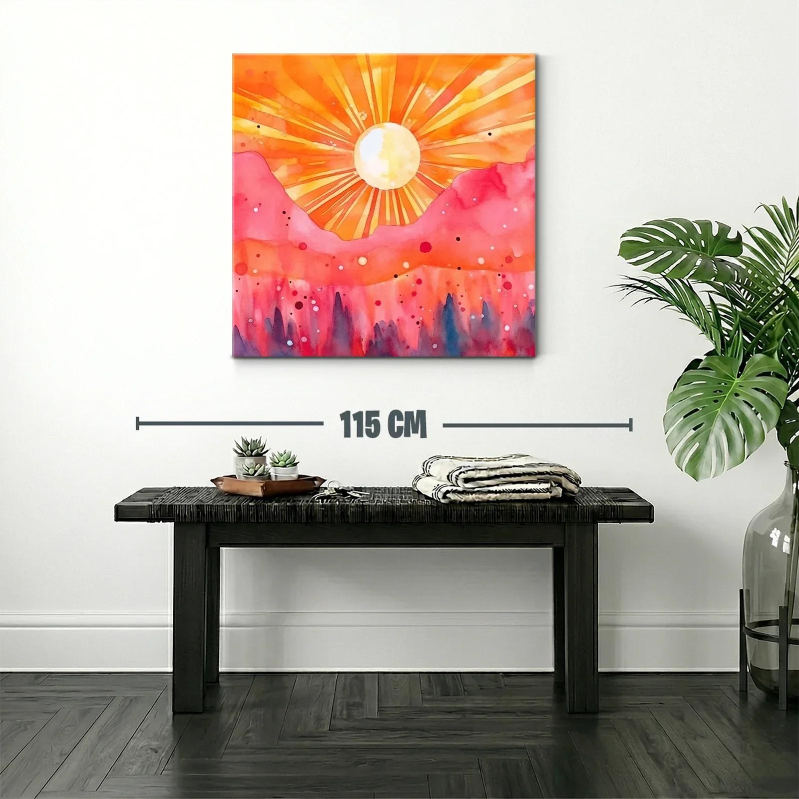 Atardecer vibrante con montañas rosa y sol radiante — miniatura 2