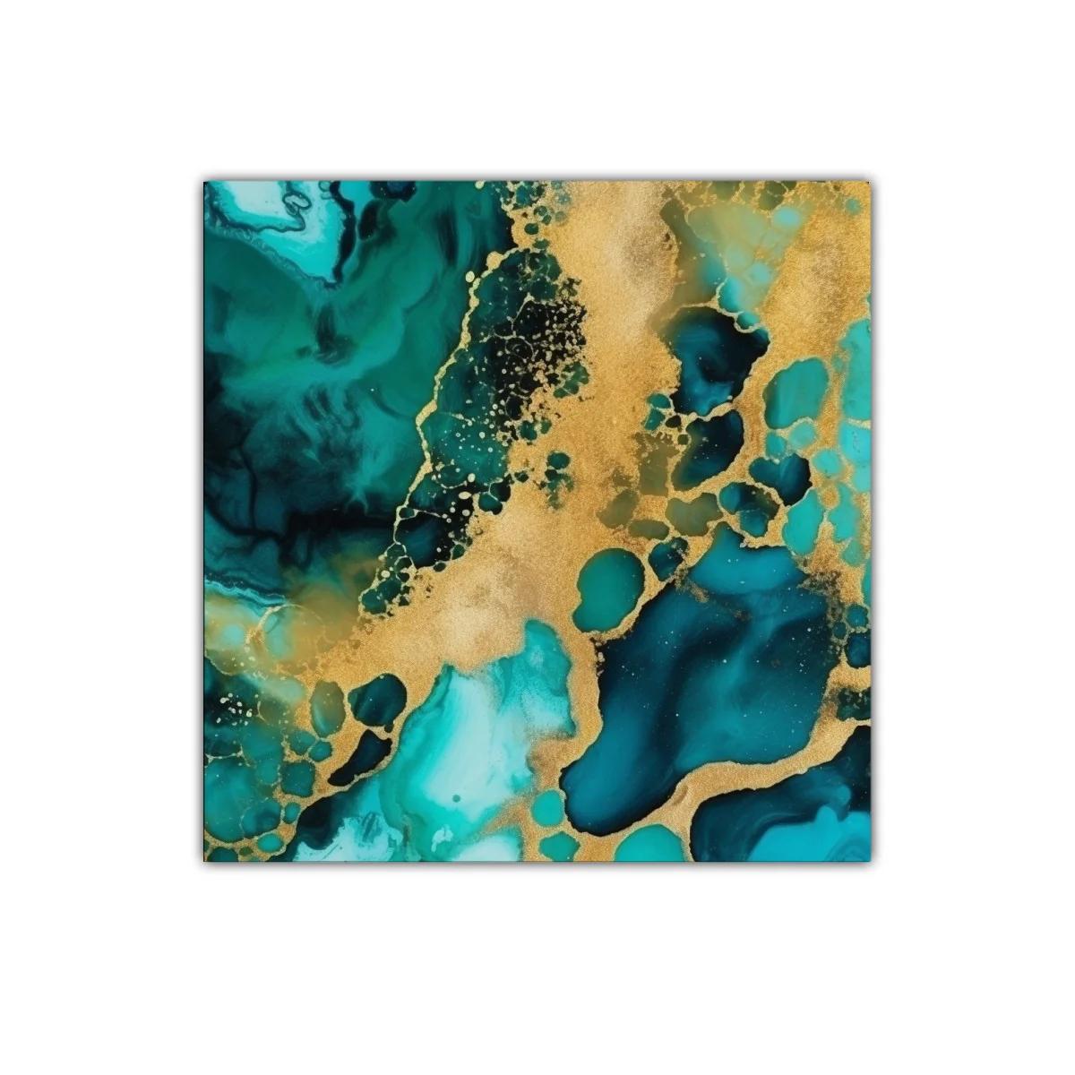 Cuadro decorativo con textura fluida en turquesa y dorado — imagen principal