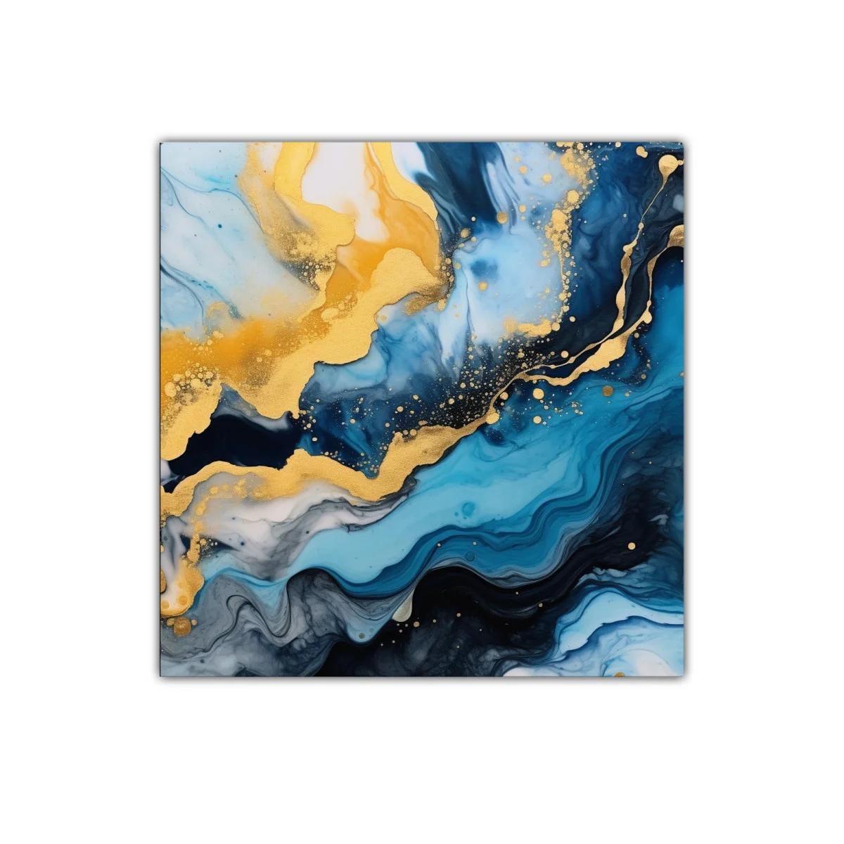 Cuadro abstracto con tonos azules y dorados vibrantes — miniatura 1
