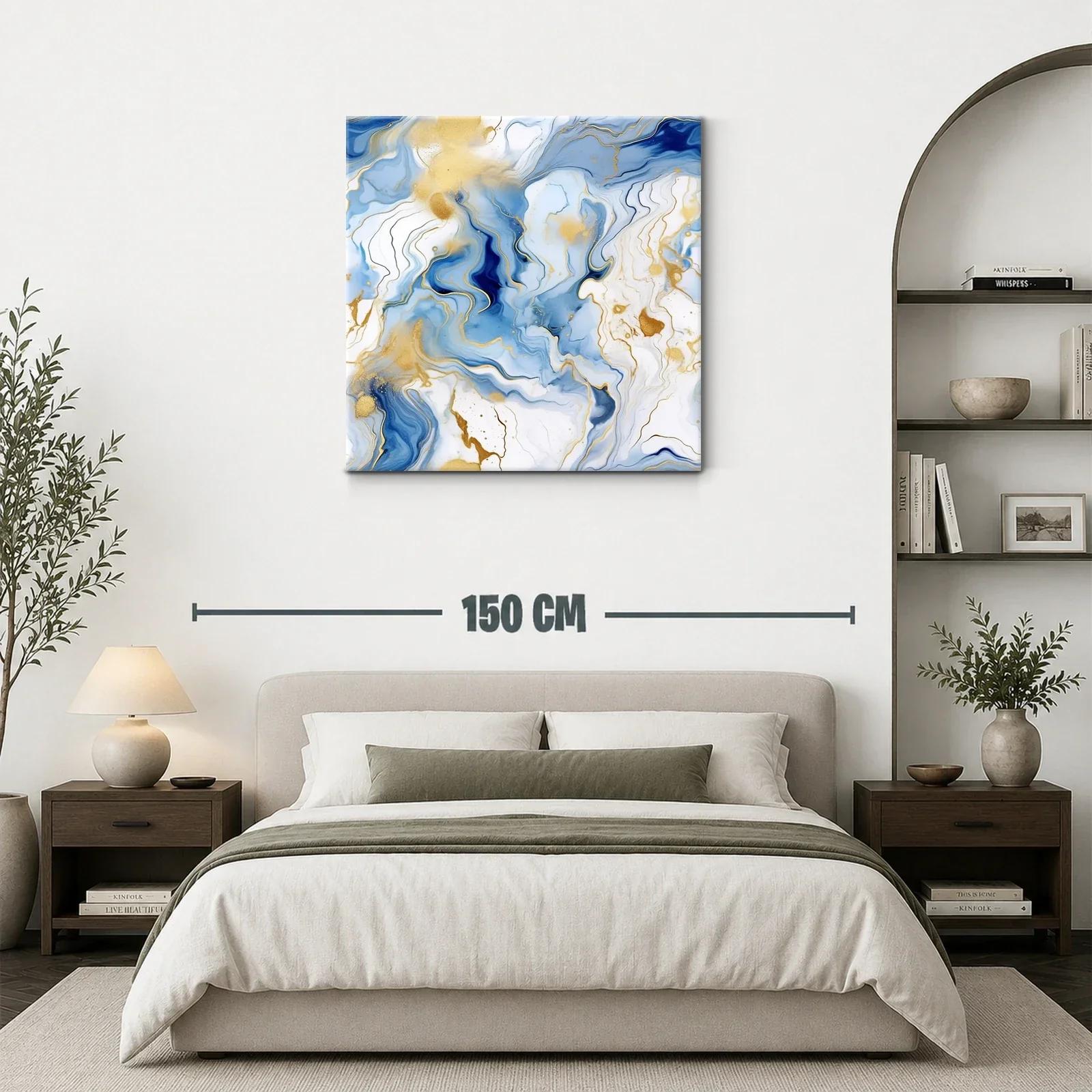 Cuadro abstracto con tonos azules y detalles dorados — miniatura 3