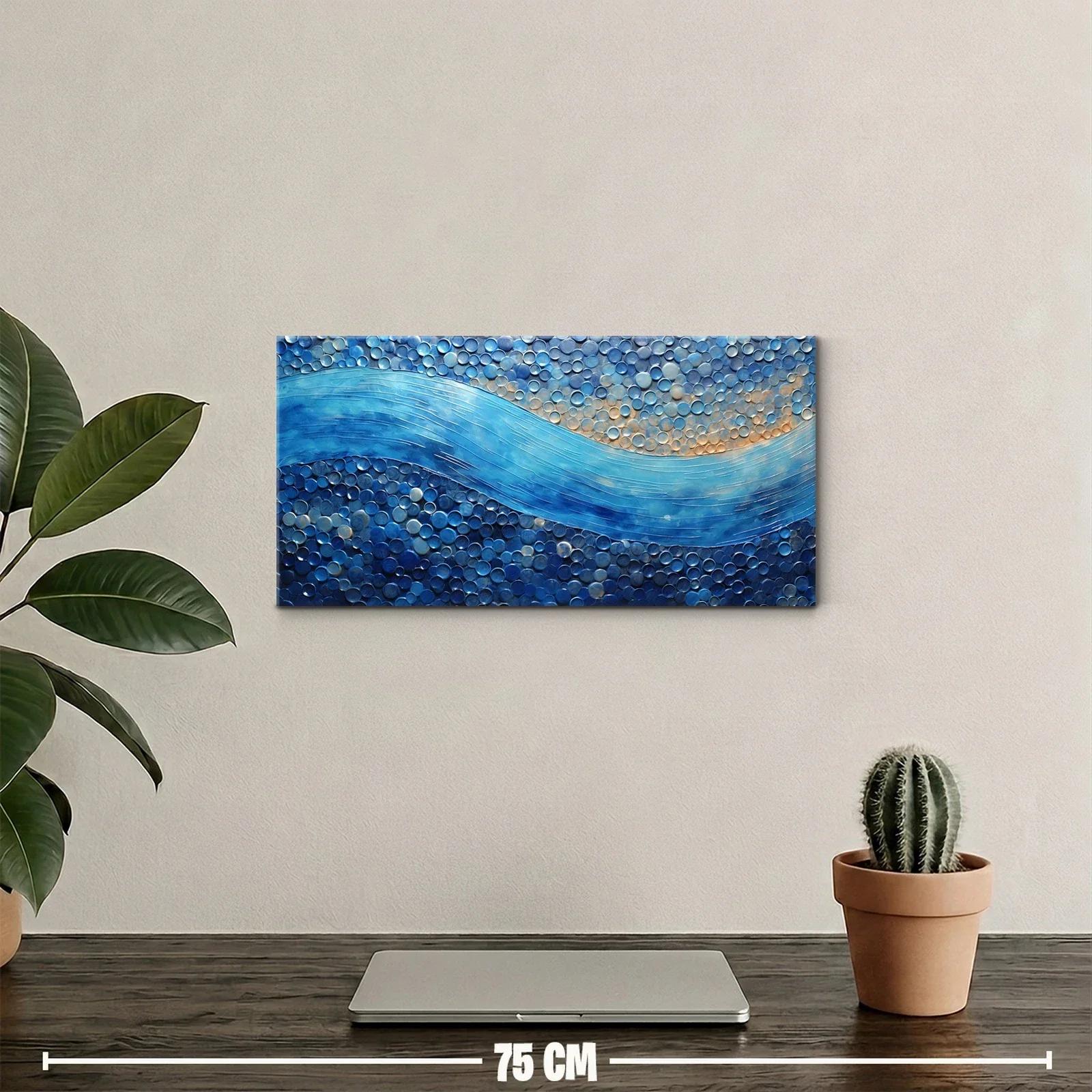 Cuadro ola abstracta azul con círculos texturizados — miniatura 2