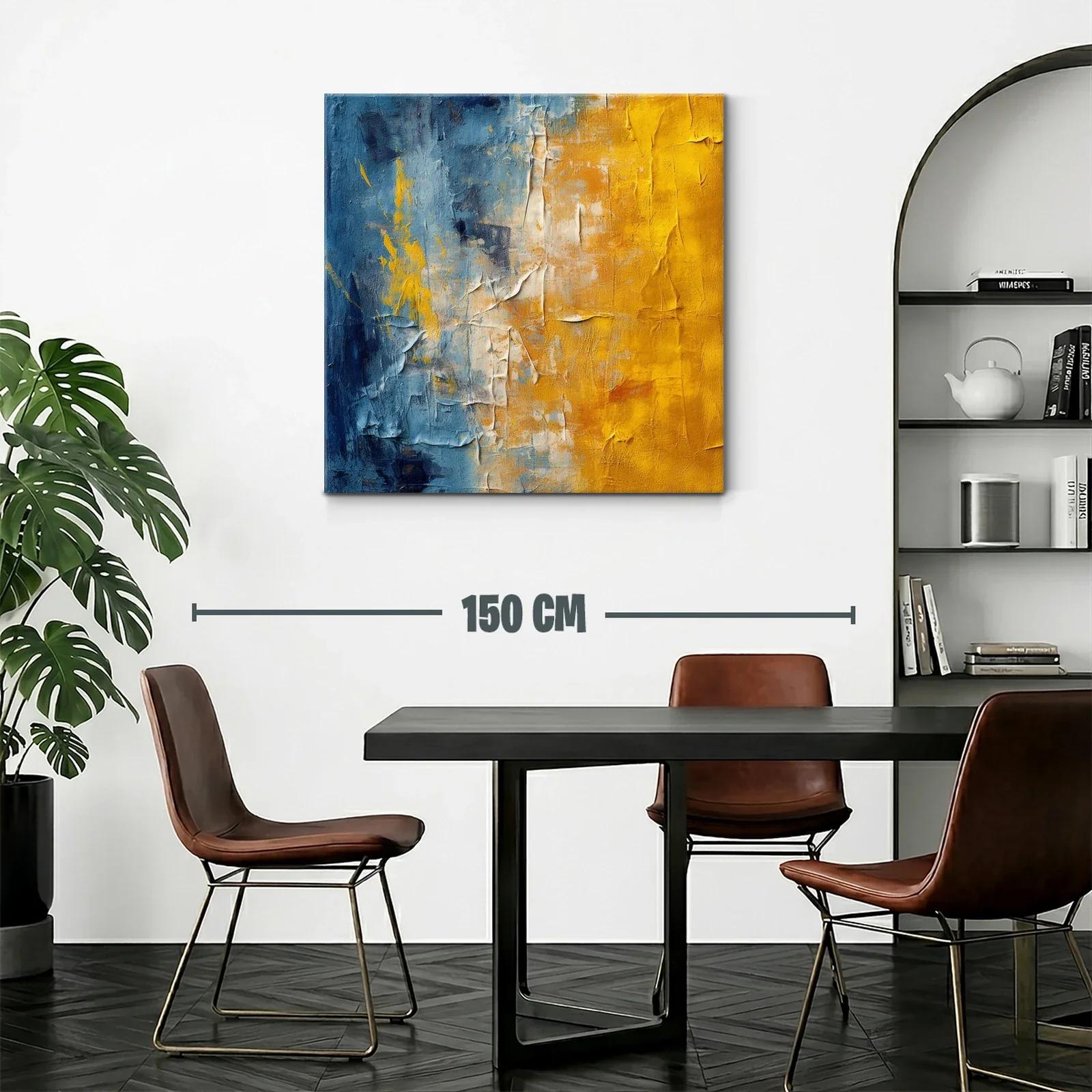 Cuadro abstracto en tonos azul y mostaza para modernizar espacios — miniatura 2